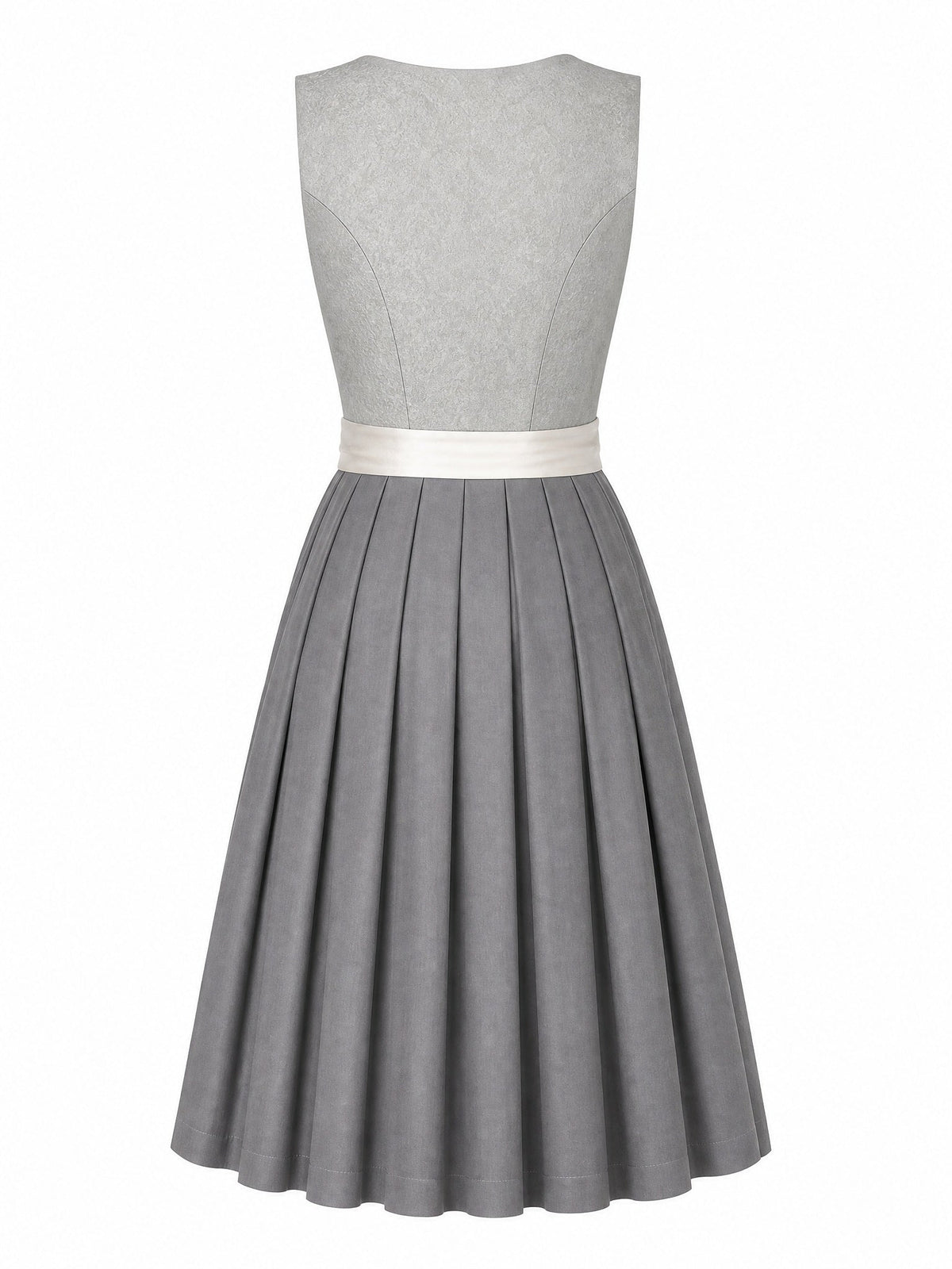 Dirndl Helena in Perlgrau mit Elfenbein Schürze - Rückansicht