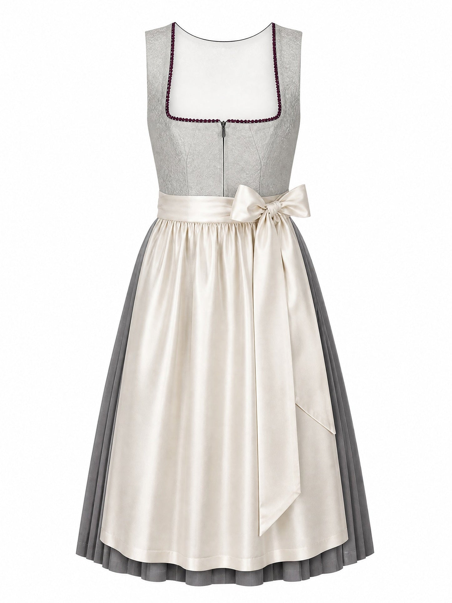Dirndl Helena in Perlgrau mit Elfenbein Schürze - Vorderansicht