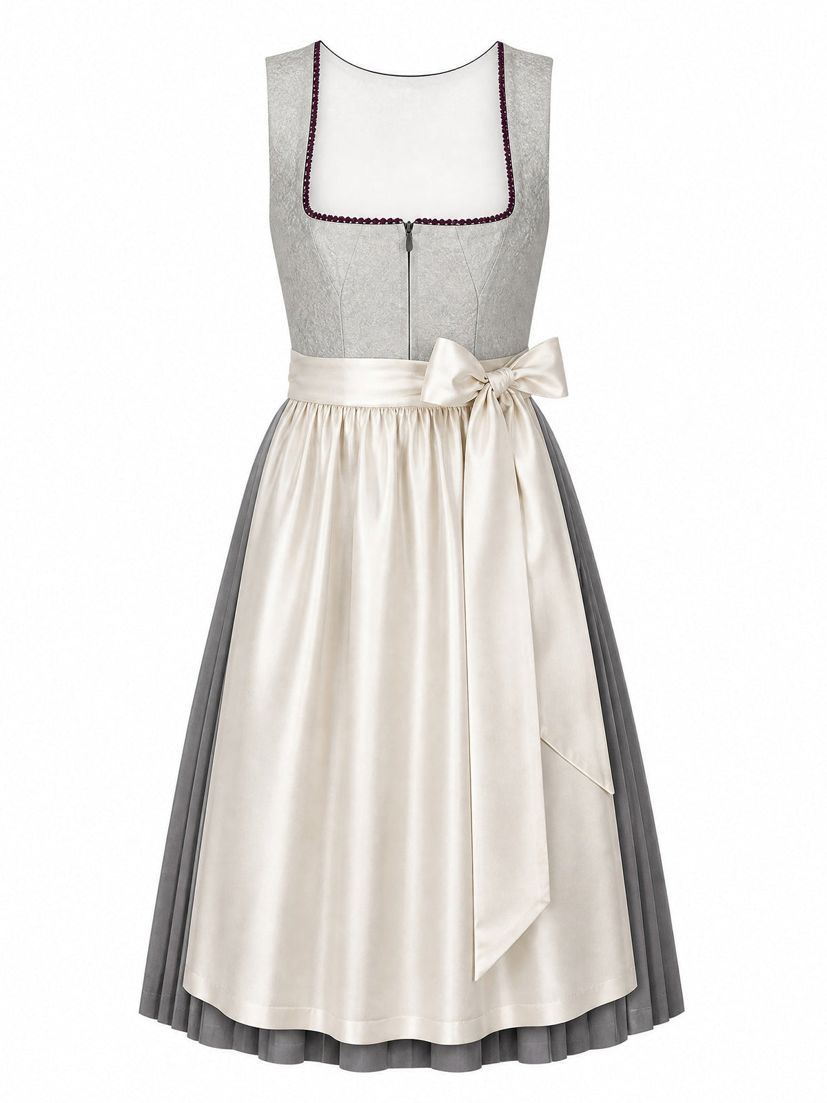 Dirndl Helena in Perlgrau mit Elfenbein Schürze - Vorderansicht