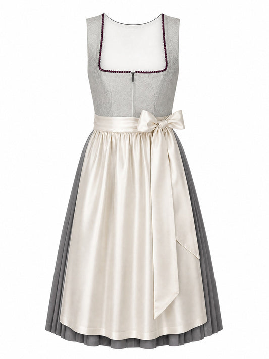 Dirndl Helena in Perlgrau mit Elfenbein Schürze - Vorderansicht
