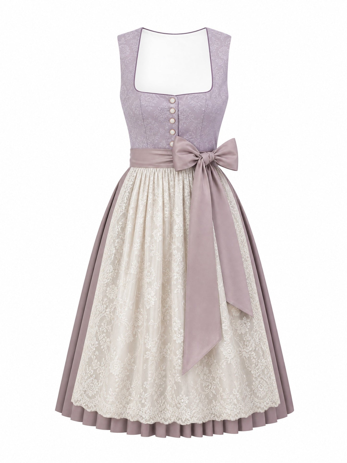 Dirndl Julia in Alt-Lavendel mit Elfenbein Schürze - Vorderansicht