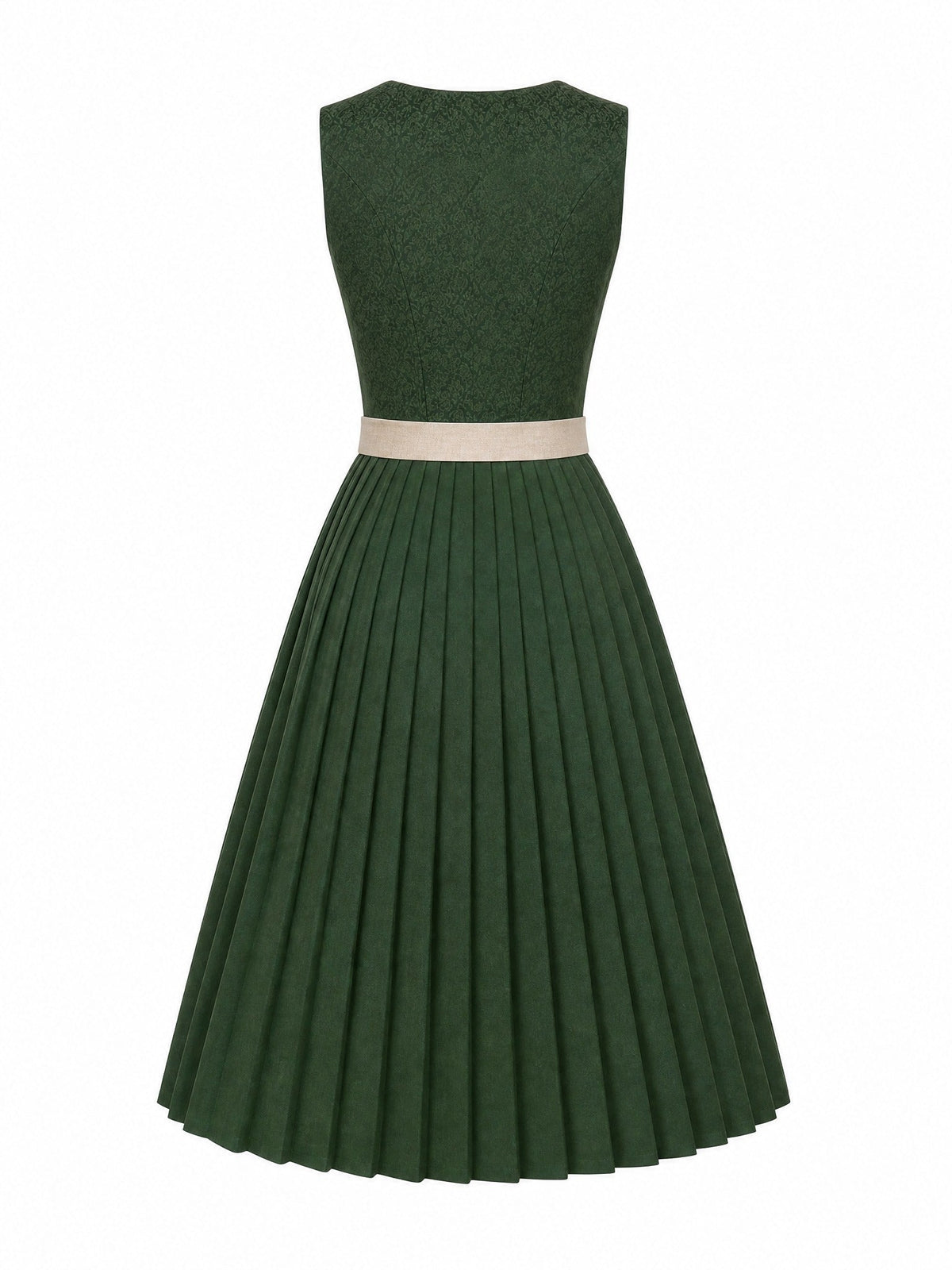 Dirndl Leonie in Waldgrün mit Haferbeige Schürze - Rückansicht