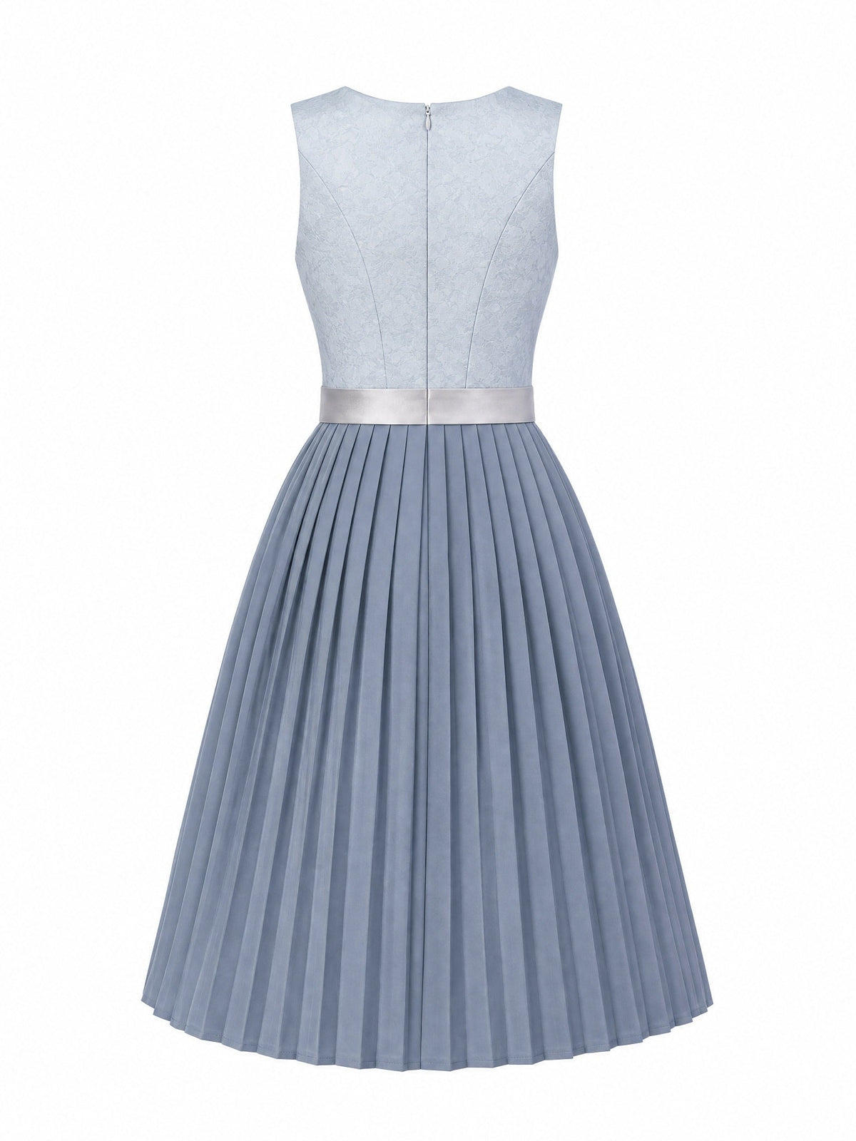 Dirndl Luisa in Puderblau mit Silber Schürze - Rückansicht
