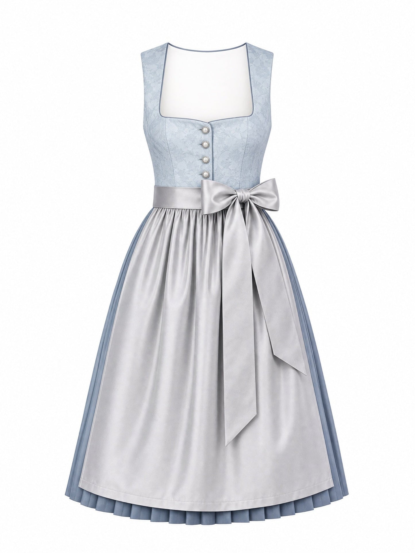 Dirndl Luisa in Puderblau mit Silber Schürze - Vorderansicht