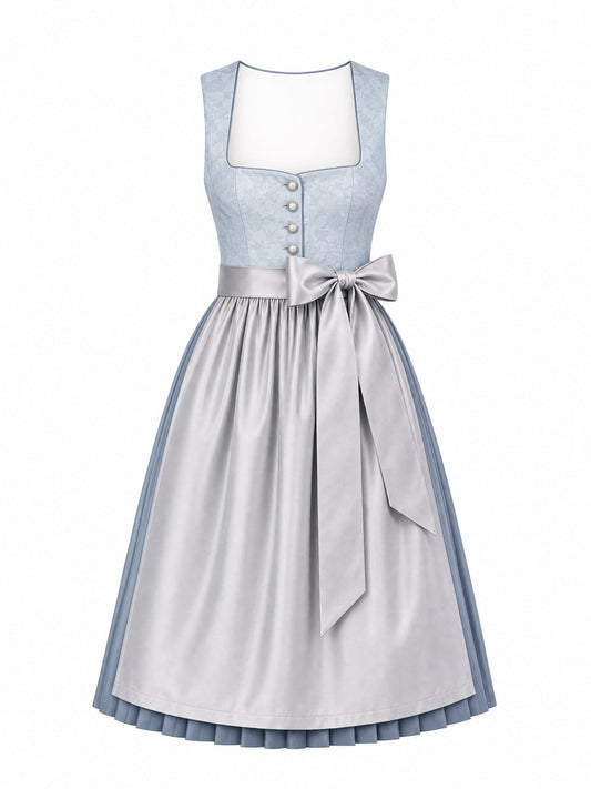 Dirndl Luisa in Puderblau mit Silber Schürze - Vorderansicht