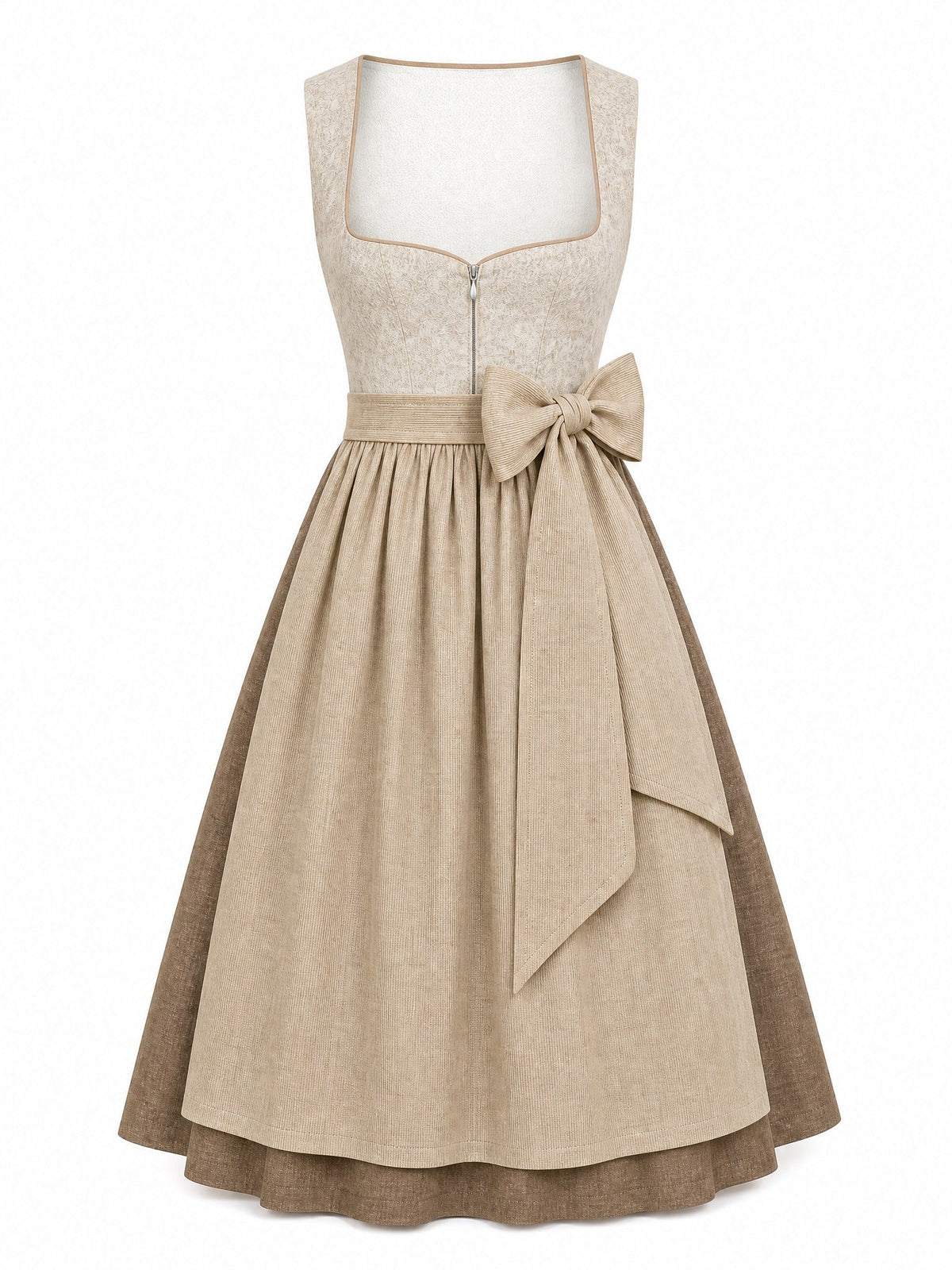Dirndl Nela in Haferbeige mit Warmer Sand Schürze - Vorderansicht