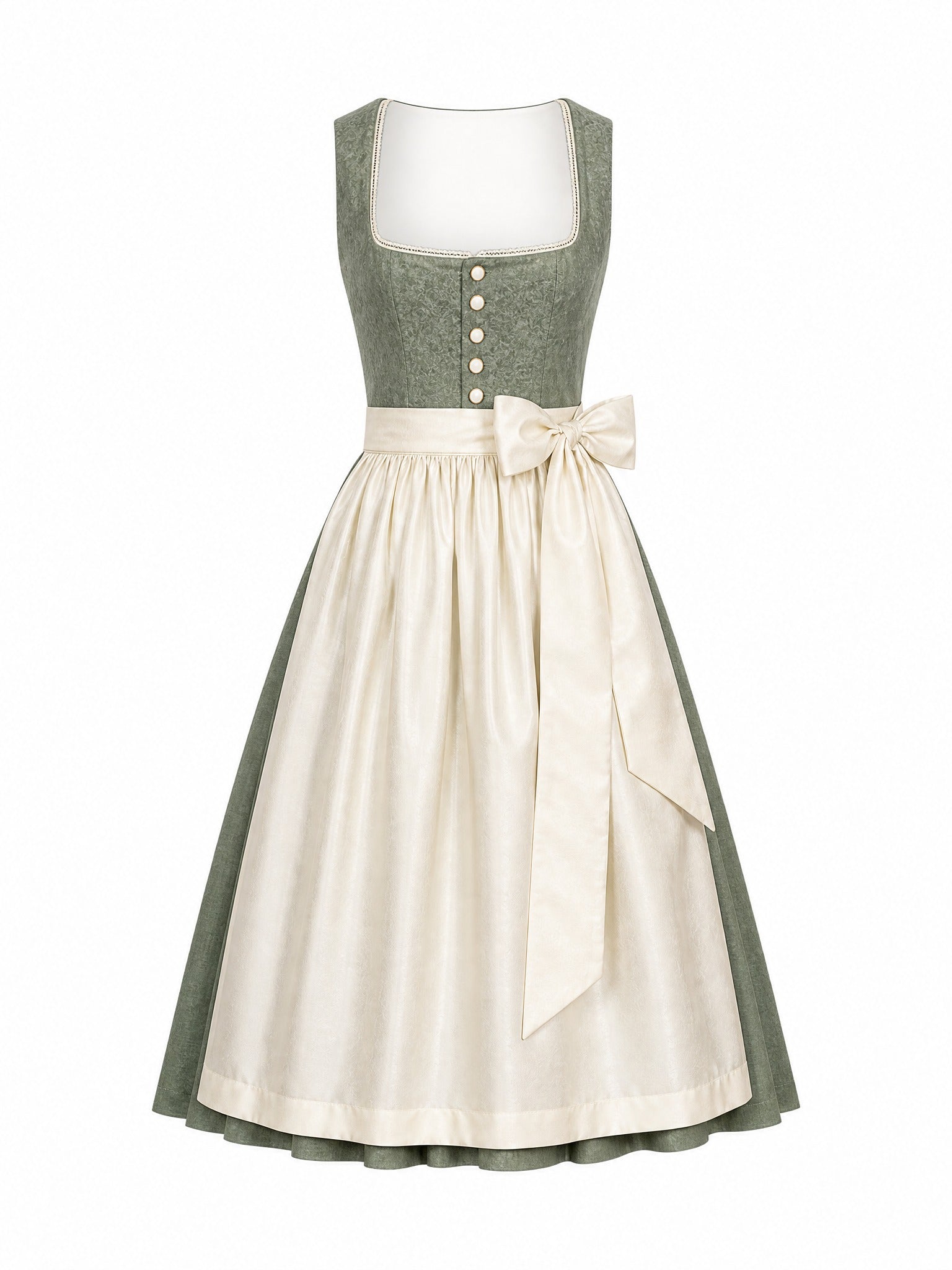 Dirndl Romy in Mineralgrün mit Elfenbein Schürze - Vorderansicht