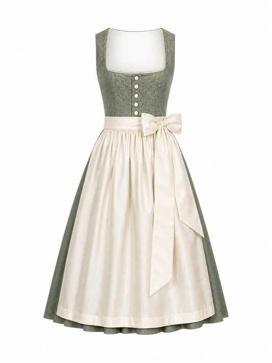 Dirndl Romy in Mineralgrün mit Elfenbein Schürze - Vorderansicht
