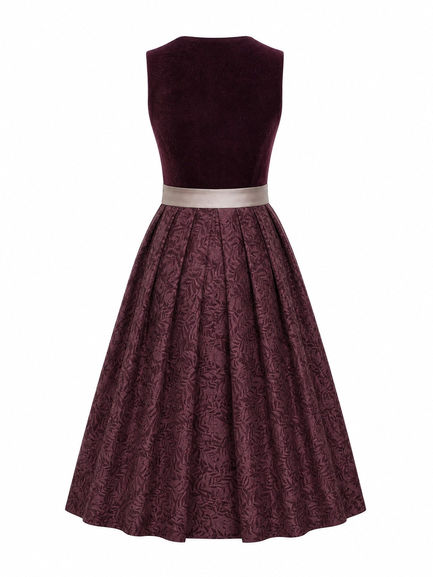 Dirndl Thea in Brombeere mit Taupe Schürze - Rückansicht