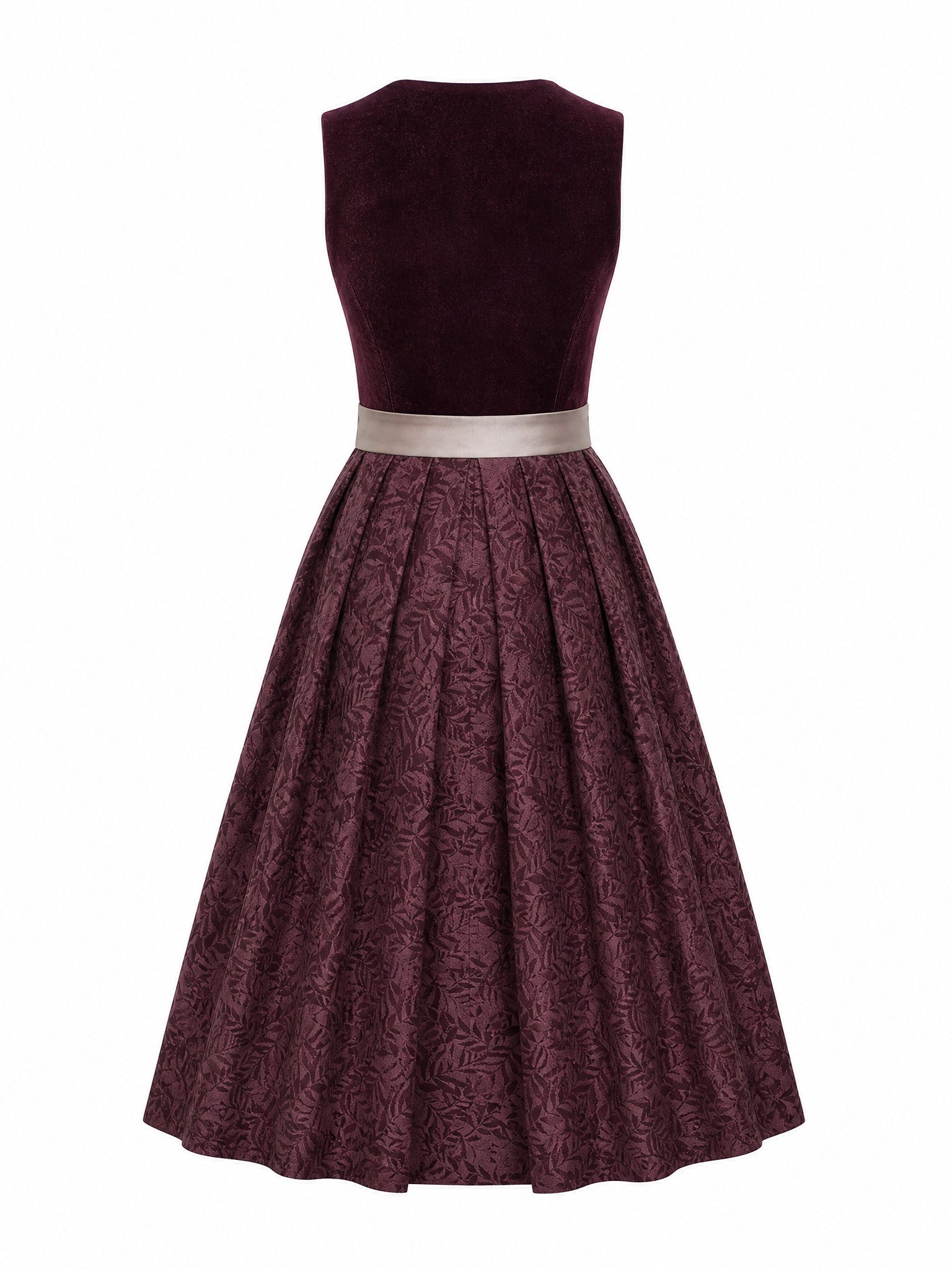 Dirndl Thea in Brombeere mit Taupe Schürze - Rückansicht