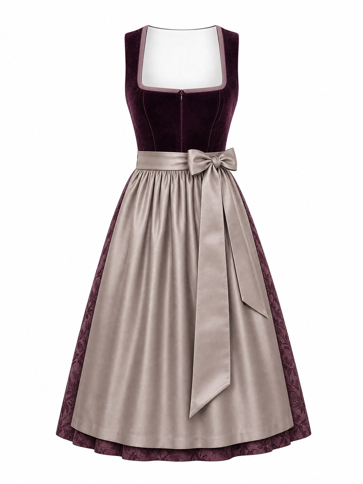 Dirndl Thea in Brombeere mit Taupe Schürze - Vorderansicht