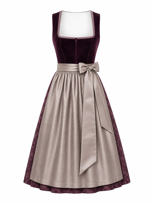 Dirndl Thea in Brombeere mit Taupe Schürze - Vorderansicht