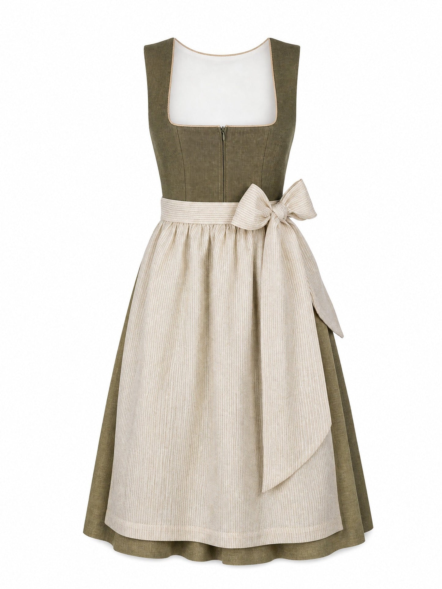 Dirndl Vivien in Dunkeloliv mit Flachs Schürze - Vorderansicht