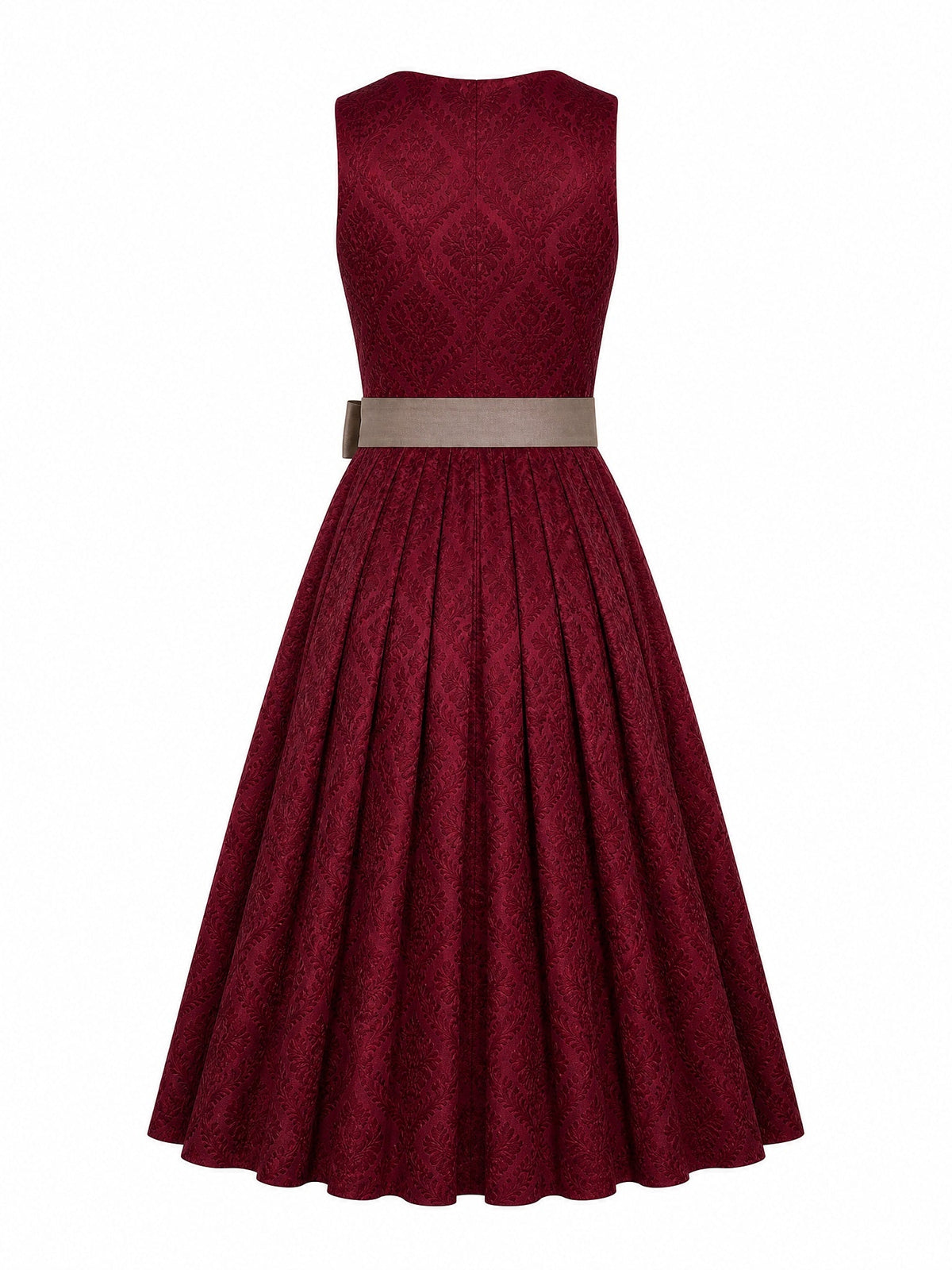 Dirndl Annika in Weinrot mit Taupe Schürze - Rückansicht