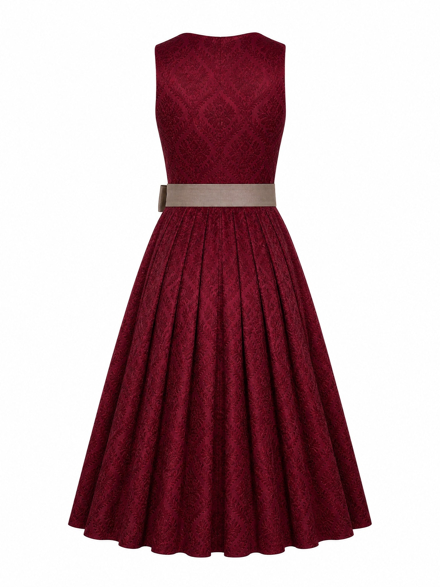 Dirndl Annika in Weinrot mit Taupe Schürze - Rückansicht