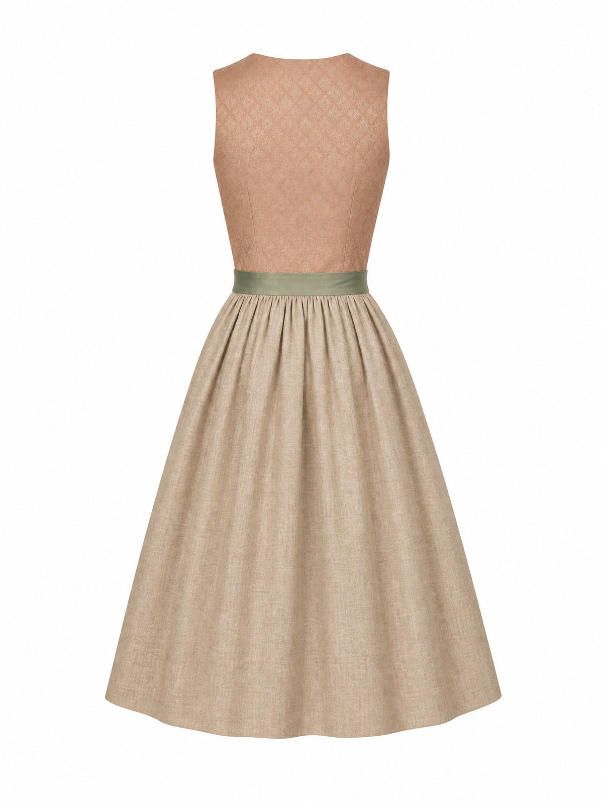 Dirndl Carla in Tonbeige mit Eukalyptusgrün Schürze - Rückansicht