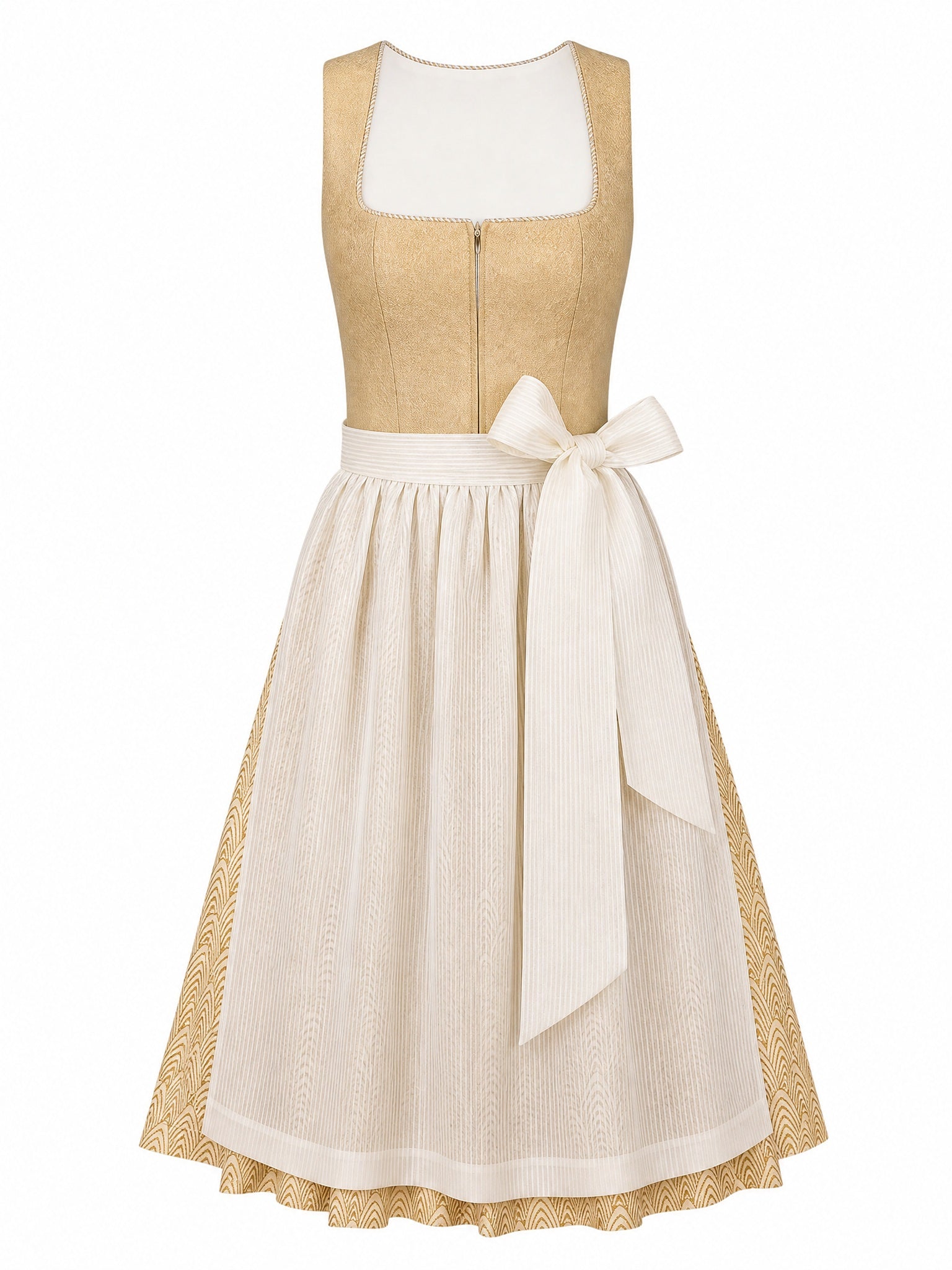Dirndl Charlotte in Silberblau mit Perlgrau Schürze - Vorderansicht