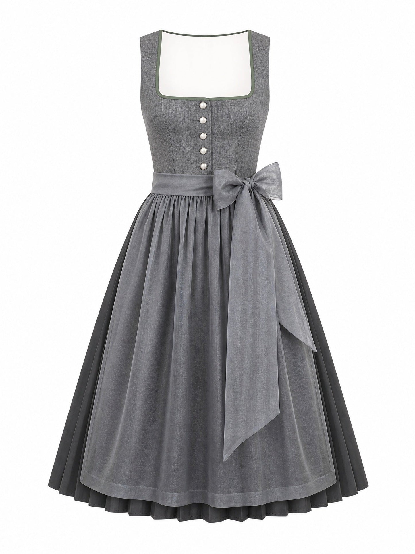 Dirndl Emilia in Schiefergrau mit Sturmgrau Schürze - Vorderansicht