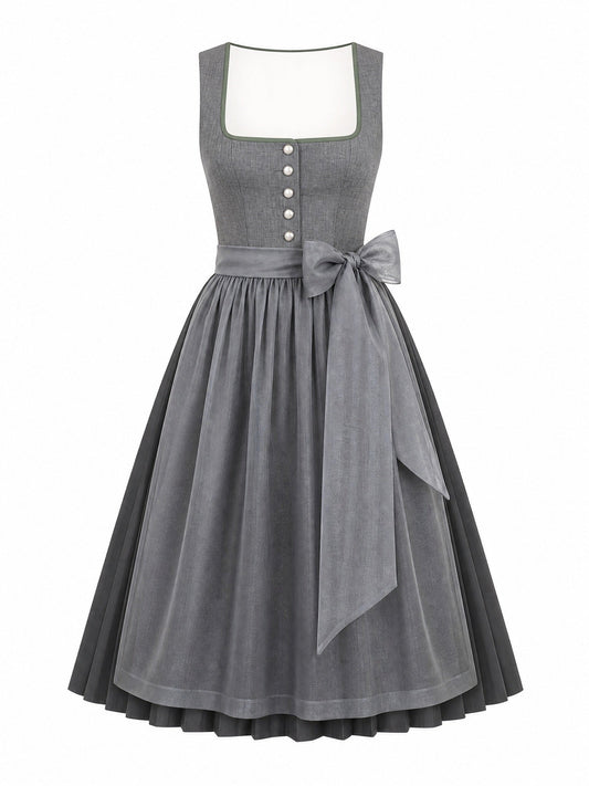 Dirndl Emilia in Schiefergrau mit Sturmgrau Schürze - Vorderansicht