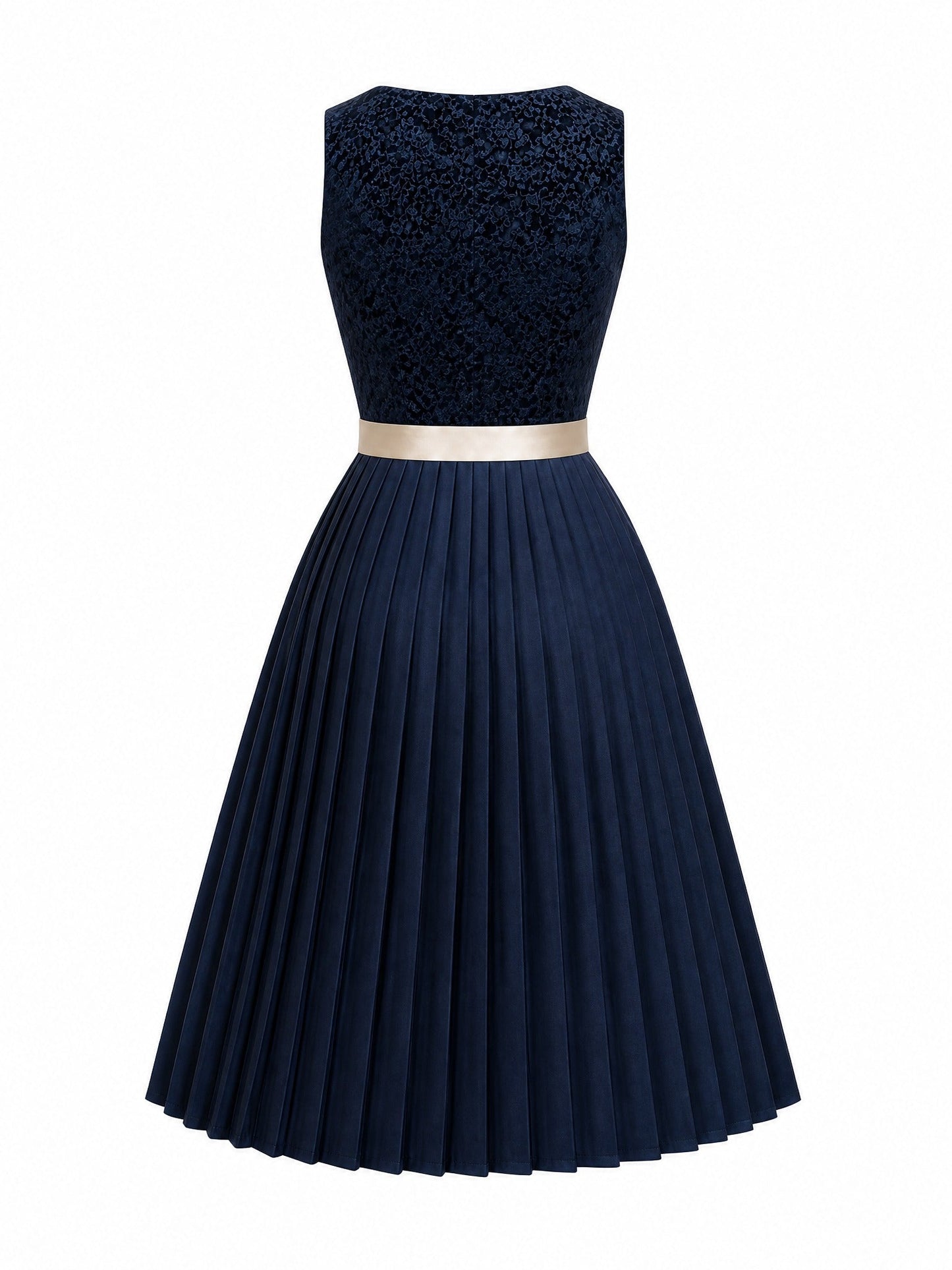 Dirndl Felicia in Mitternachtsblau mit Champagner Schürze - Rückansicht