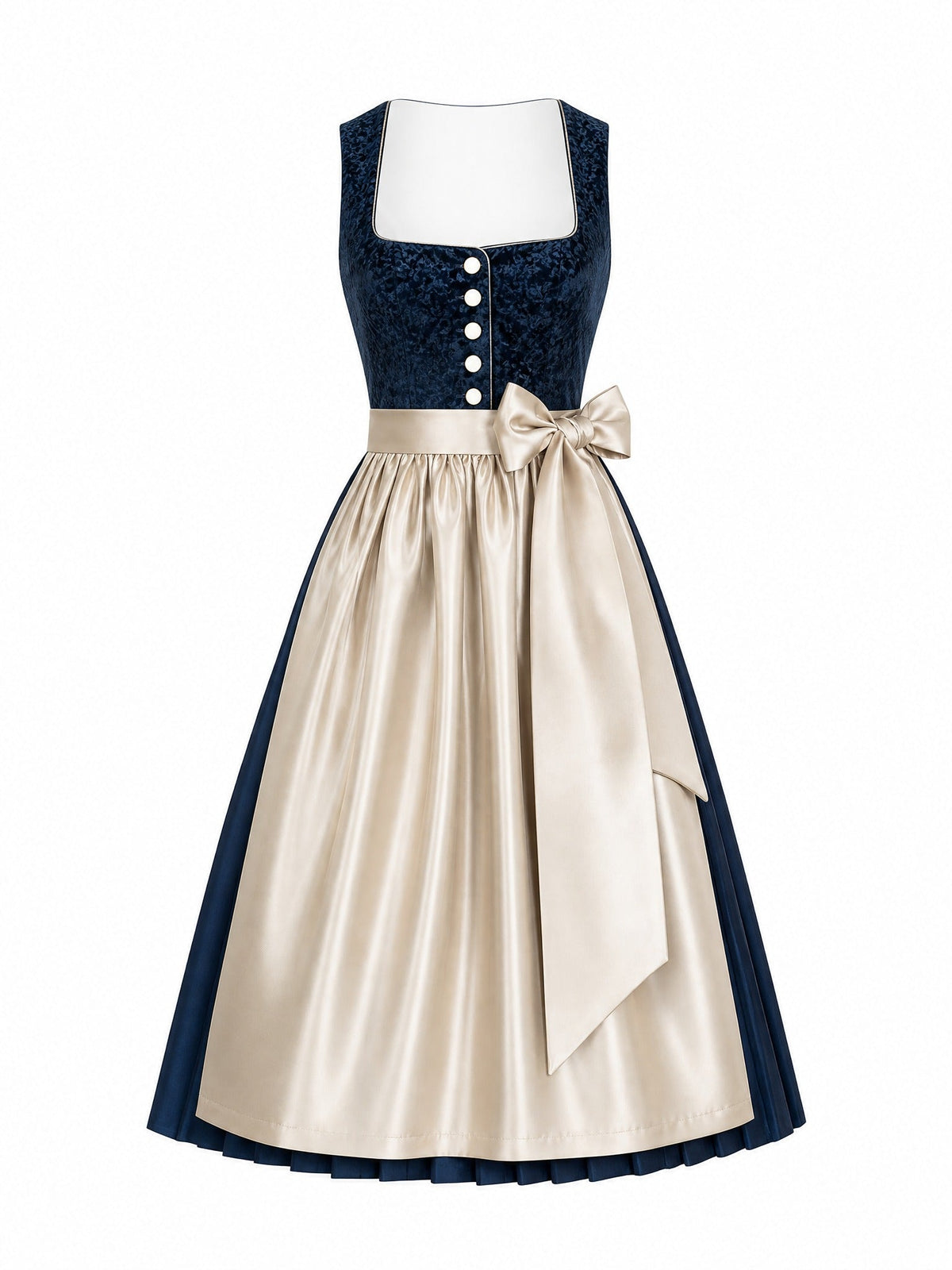 Dirndl Felicia in Mitternachtsblau mit Champagner Schürze - Vorderansicht