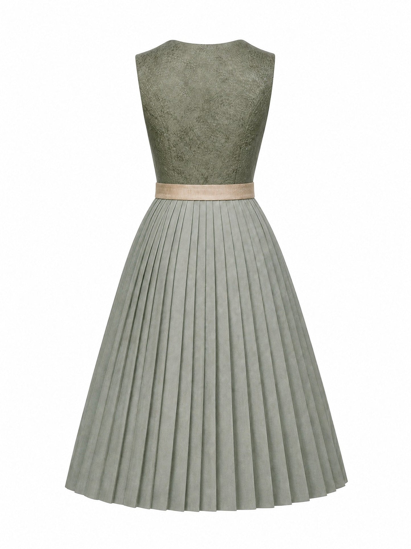 Dirndl Greta in Moosgrün mit Warmer Sand Schürze - Rückansicht