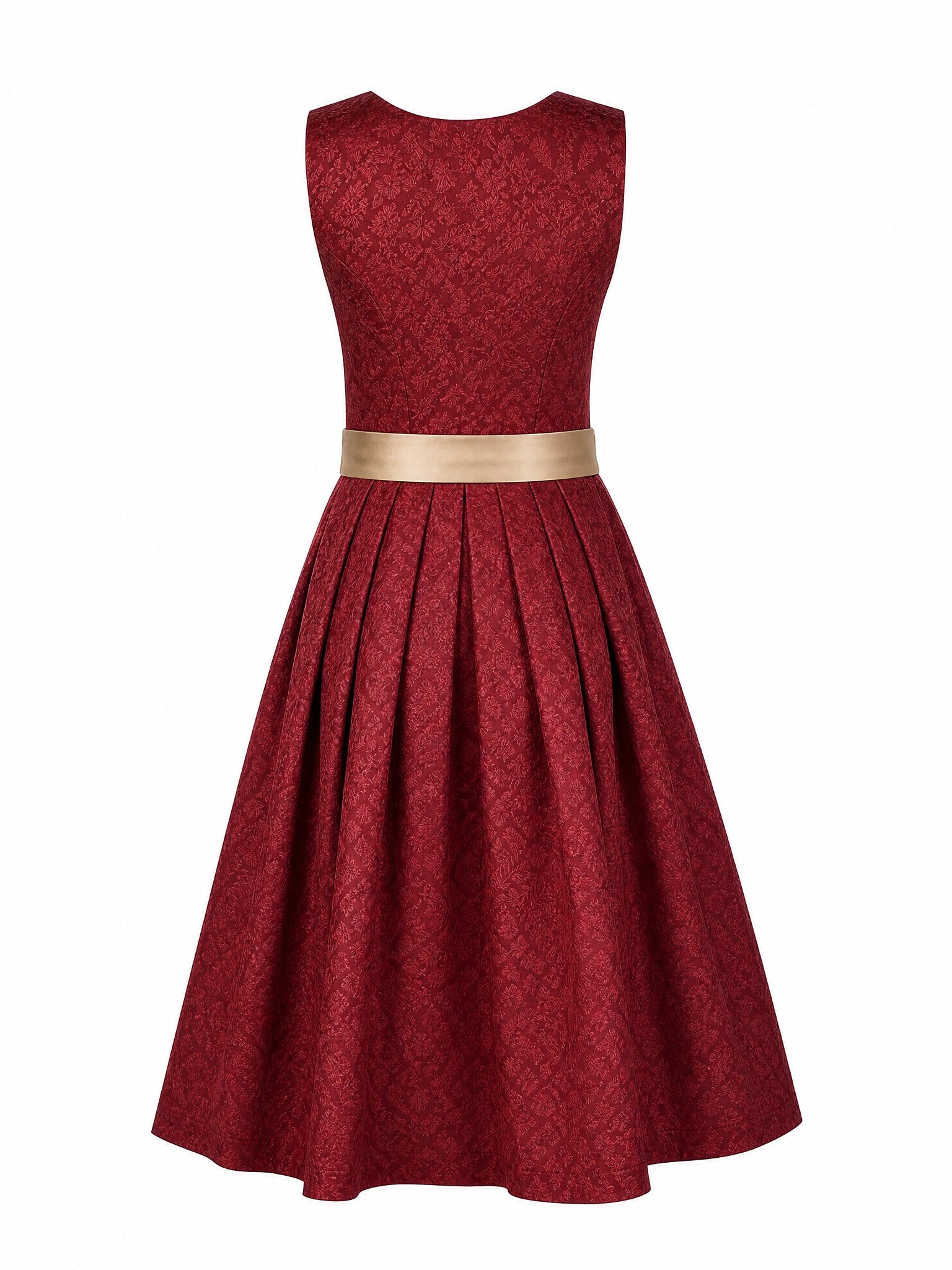 Dirndl Isabel in Cranberryrot mit Antikgold Schürze - Rückansicht
