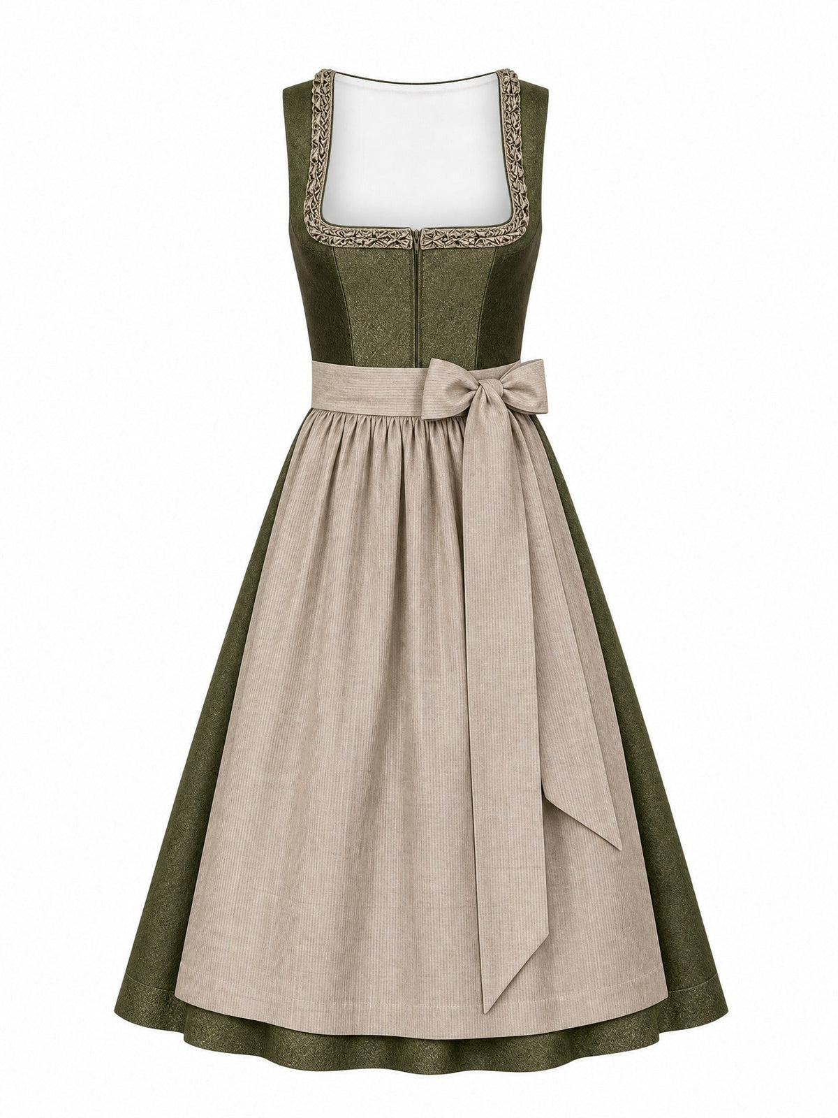 Dirndl Rieke in Sienabraun mit Champagner Schürze - Vorderansicht