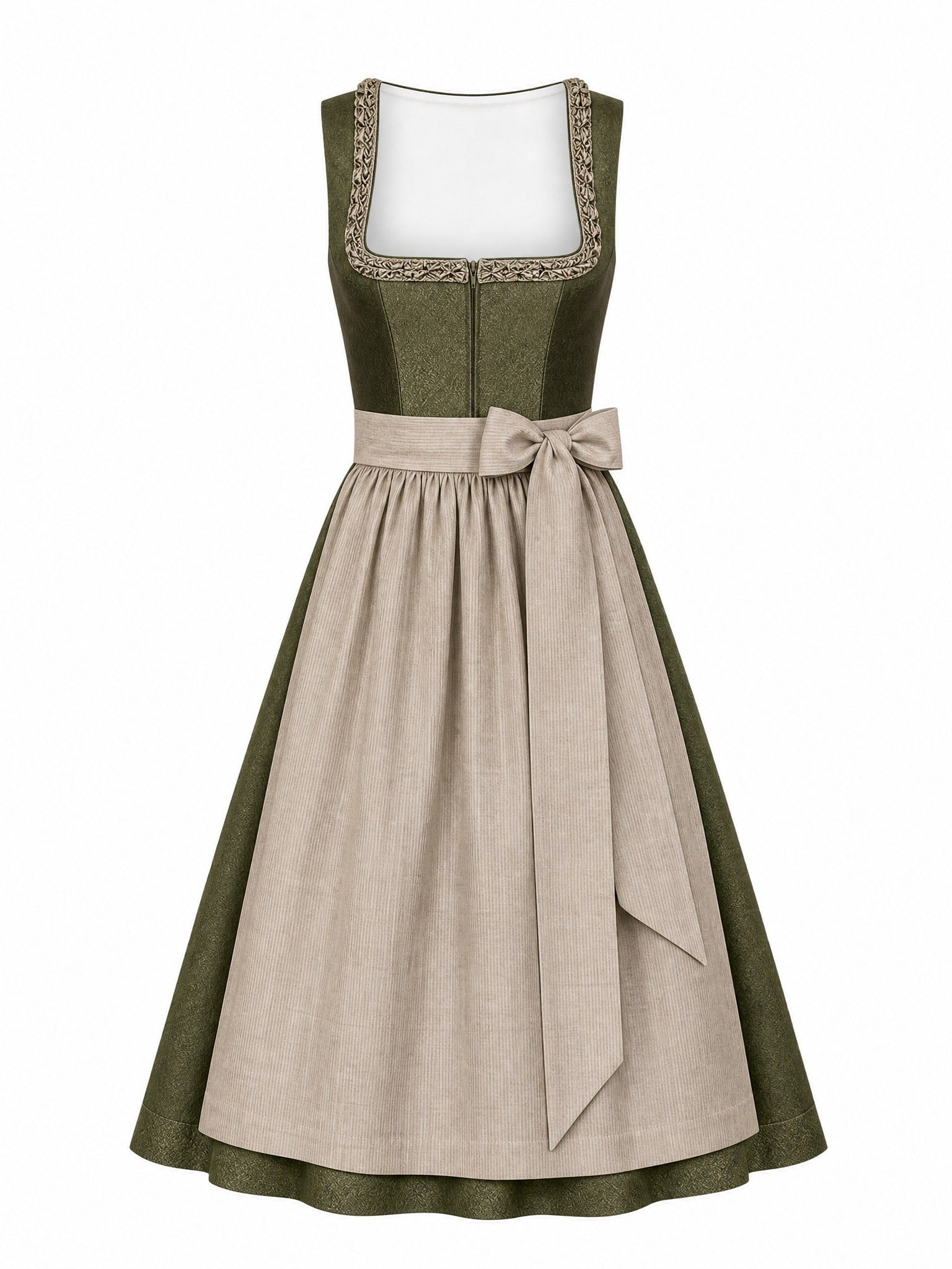 Dirndl Rieke in Sienabraun mit Champagner Schürze - Vorderansicht