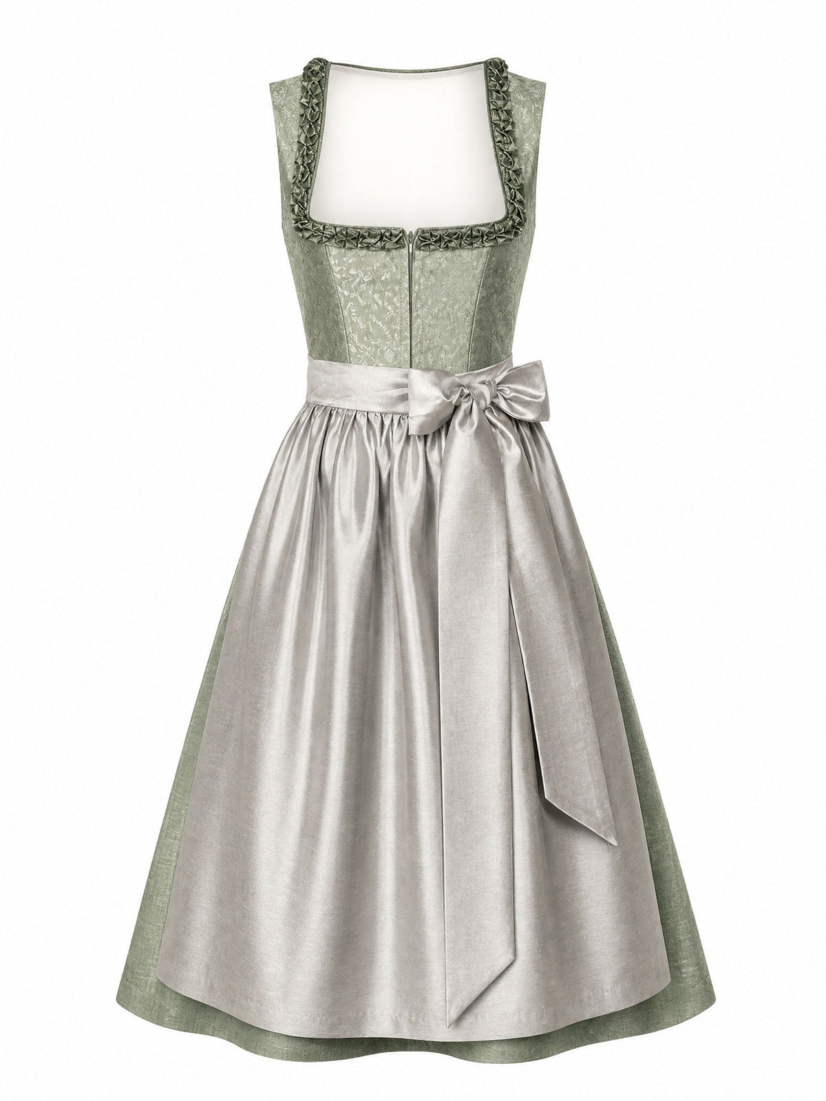 Dirndl Stella in Salbeigrün mit Perlgrau Schürze - Vorderansicht