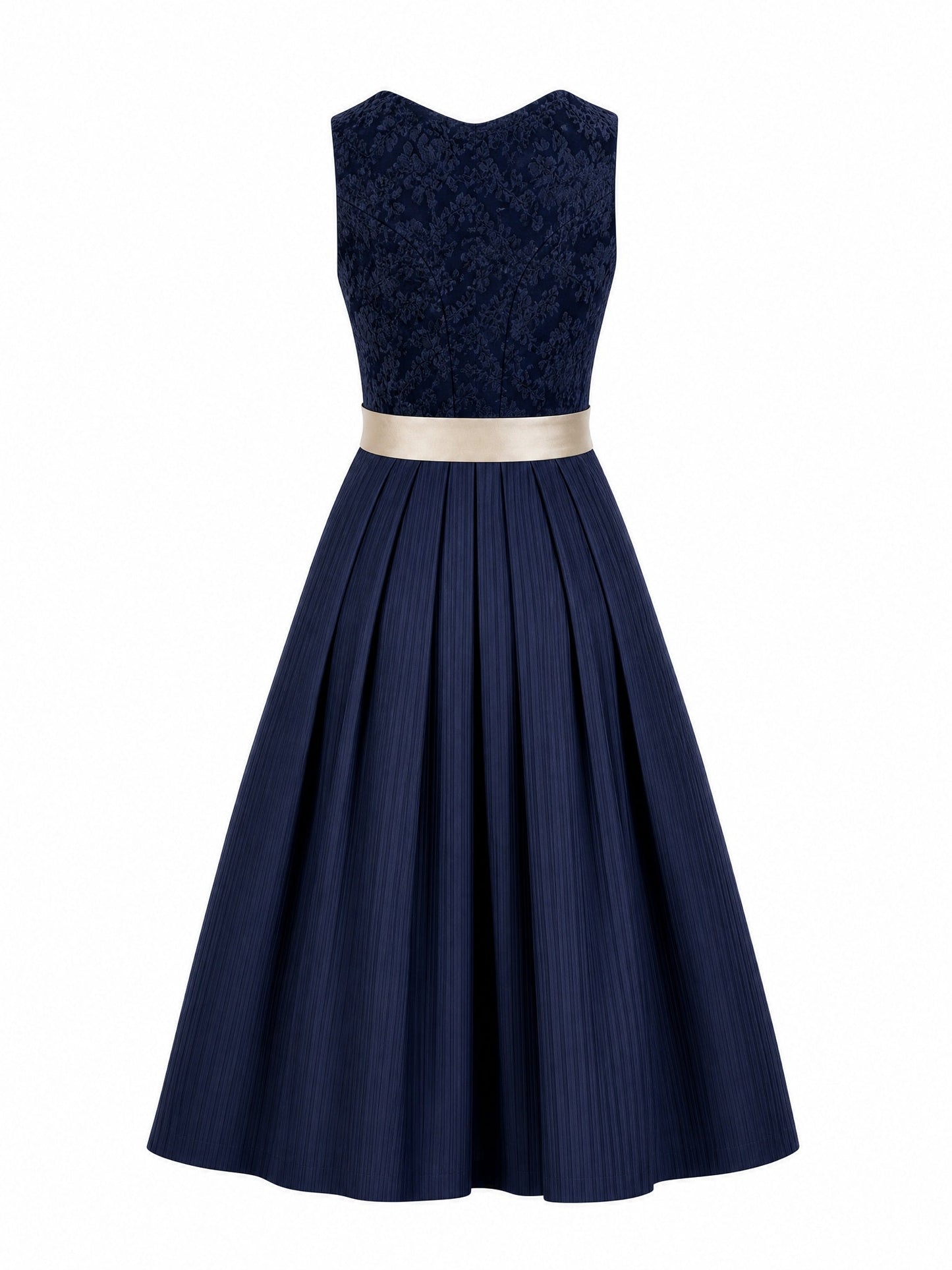 Dirndl Zoe in Mitternachtsblau mit Champagner Schürze - Rückansicht