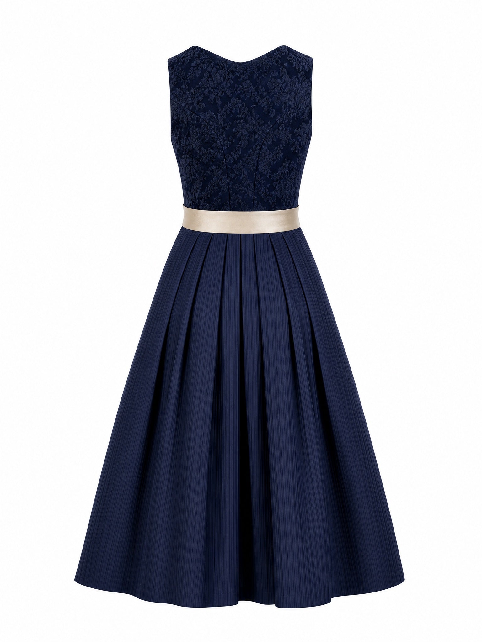Dirndl Zoe in Mitternachtsblau mit Champagner Schürze - Rückansicht