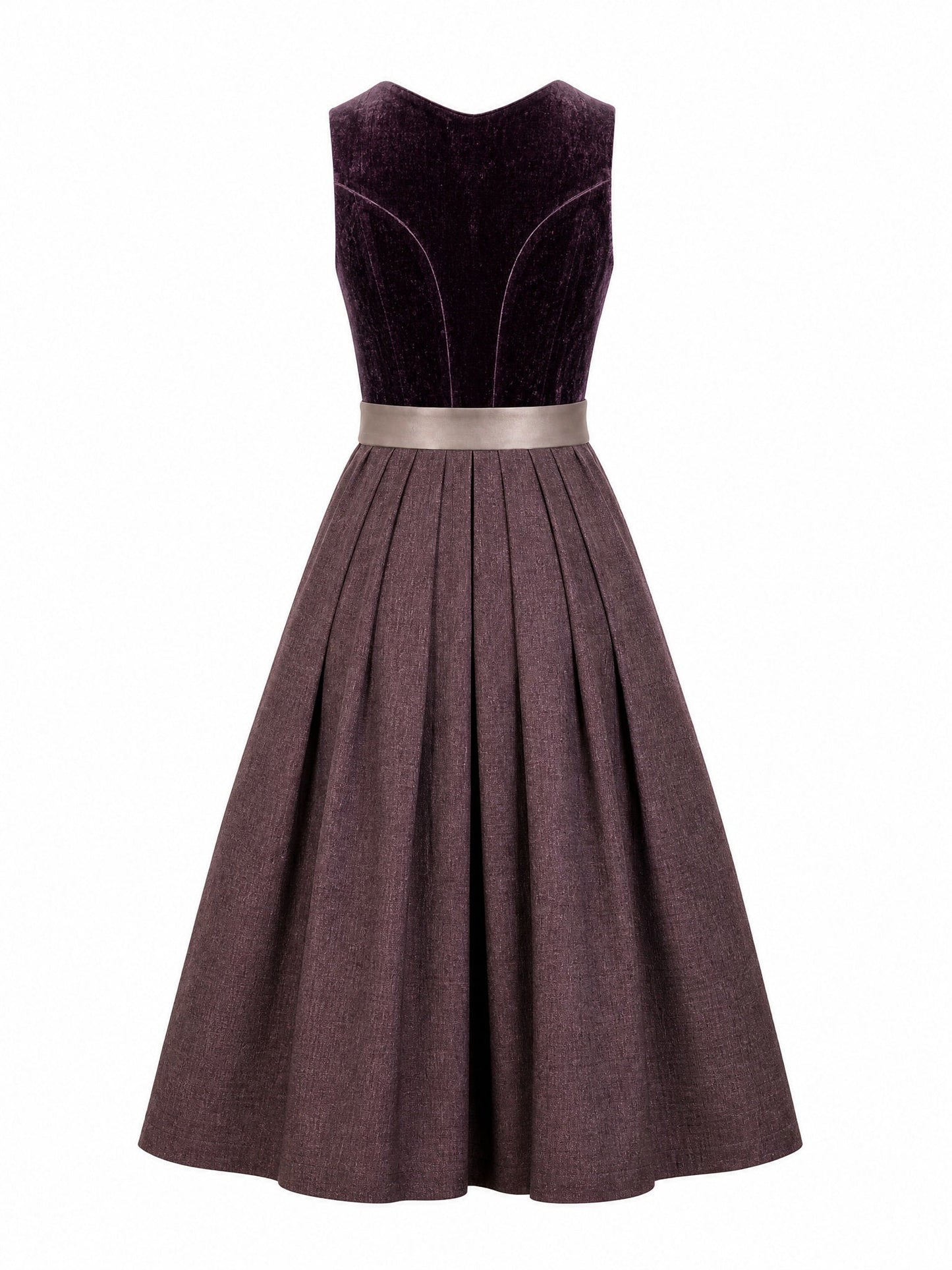 Dirndl Alina in Brombeere mit Taupe Schürze - Rückansicht