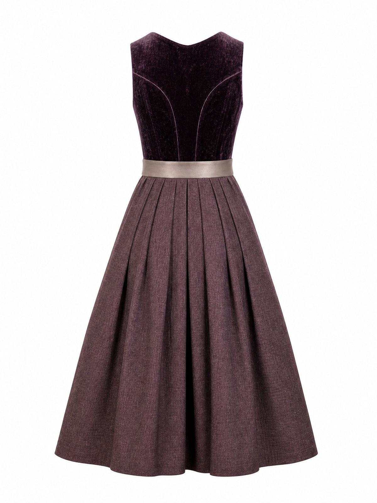 Dirndl Alina in Brombeere mit Taupe Schürze - Rückansicht