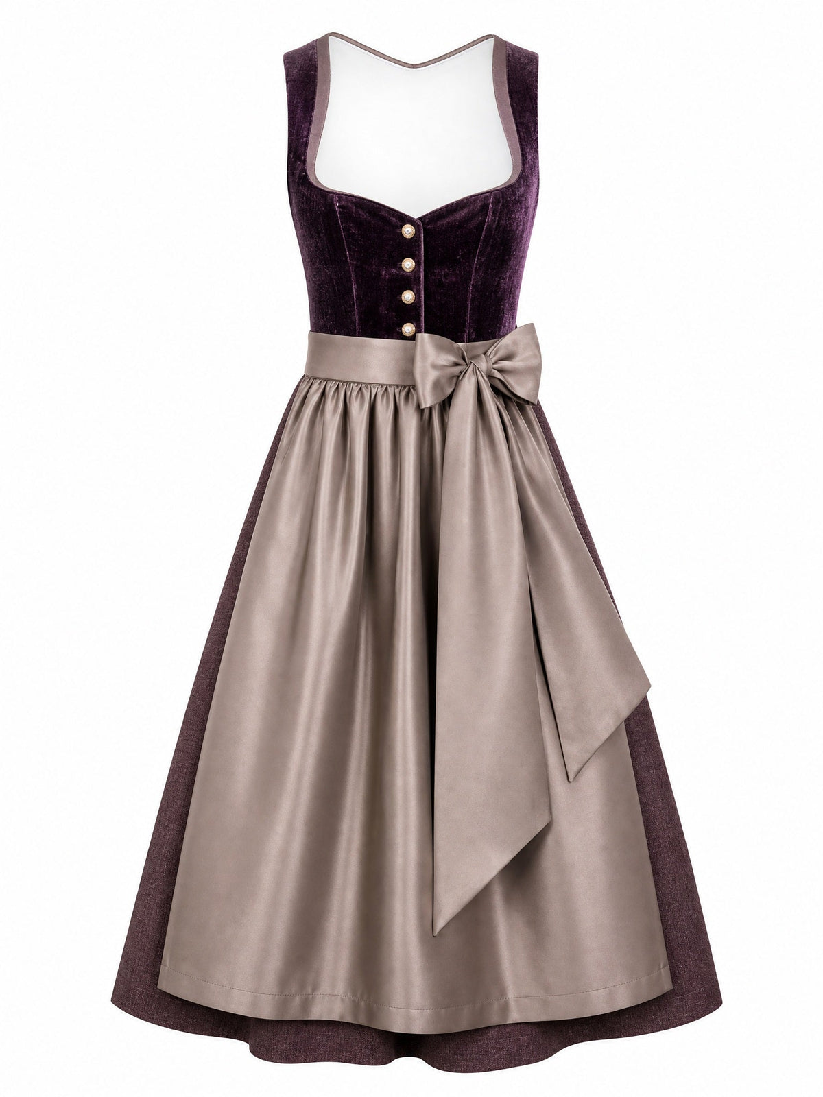 Dirndl Alina in Brombeere mit Taupe Schürze - Vorderansicht