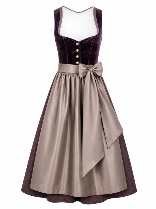 Dirndl Alina in Brombeere mit Taupe Schürze - Vorderansicht
