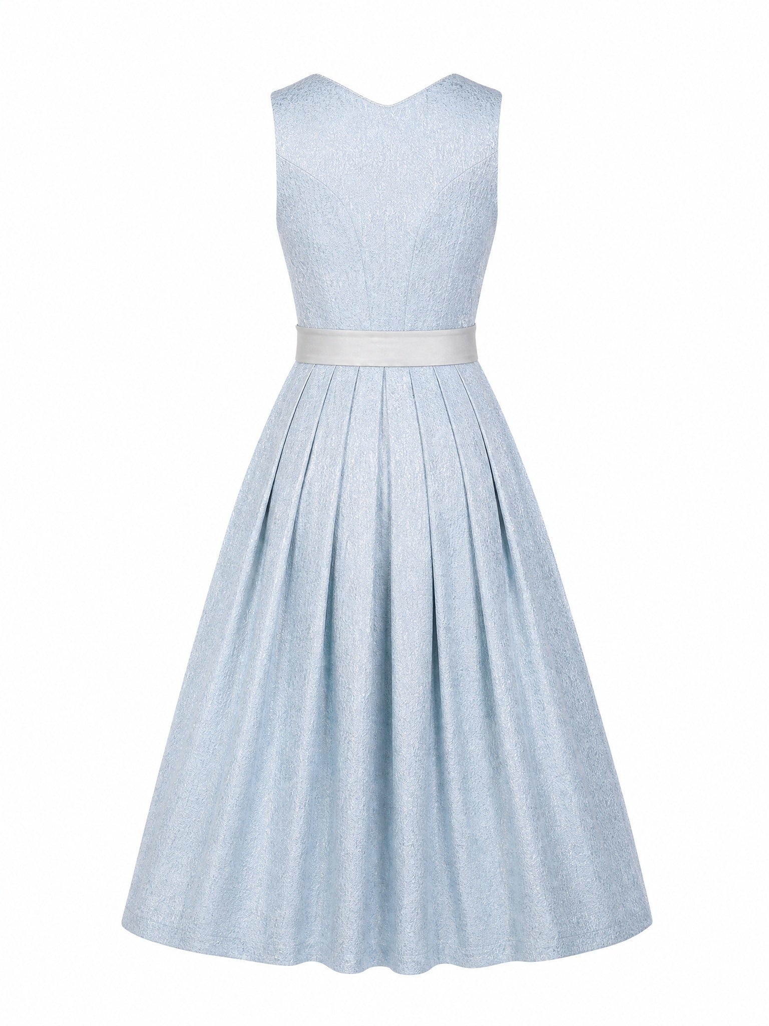 Dirndl Bea in Eisblau mit Perlgrau Schürze - Rückansicht