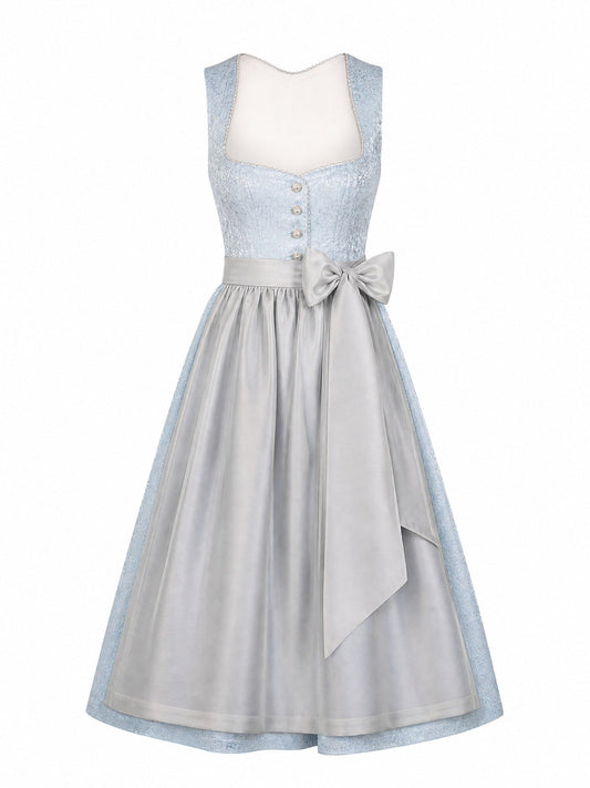 Dirndl Bea in Eisblau mit Perlgrau Schürze - Vorderansicht