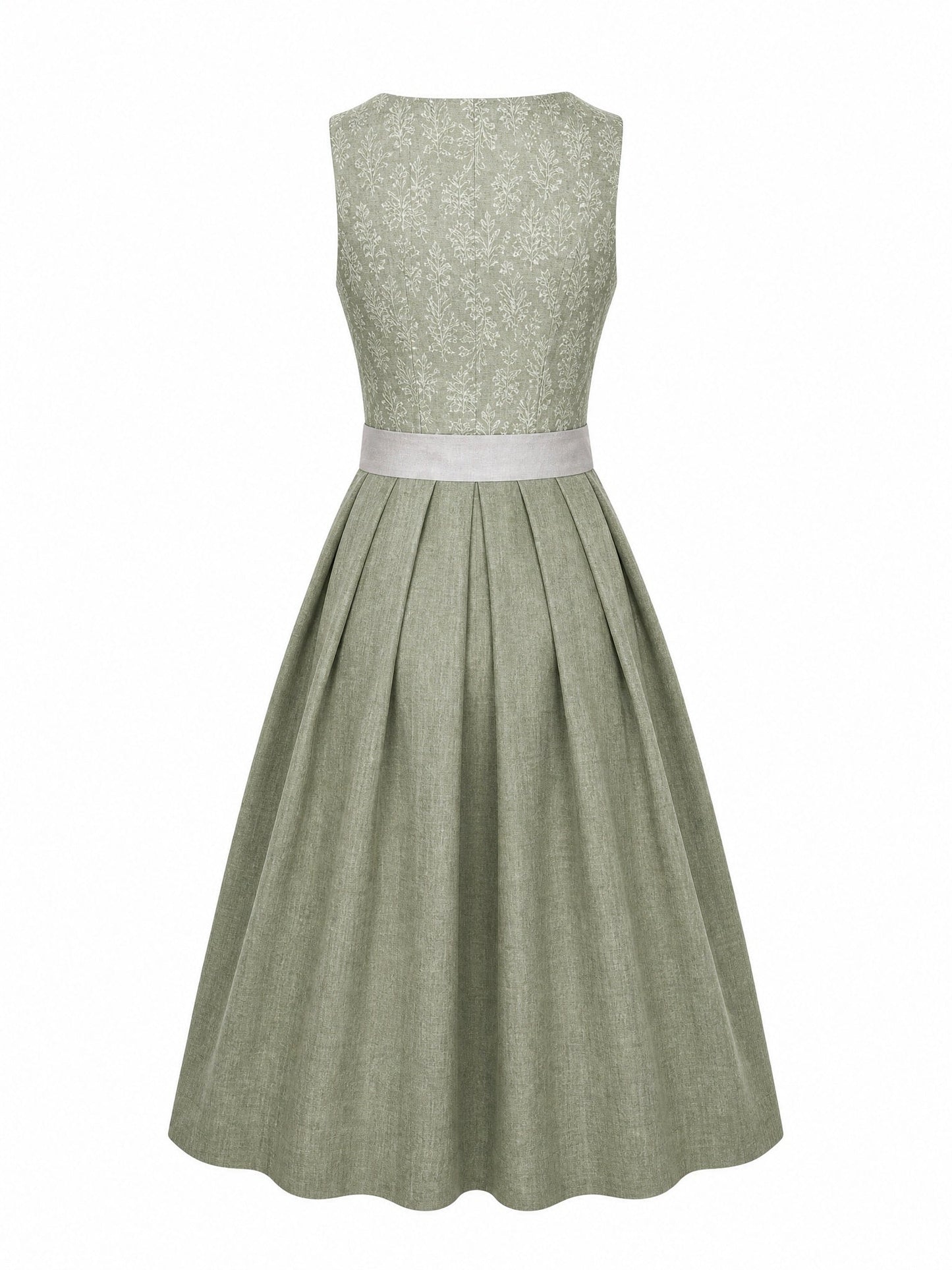 Dirndl Emma in Salbeigrün mit Perlgrau Schürze - Rückansicht