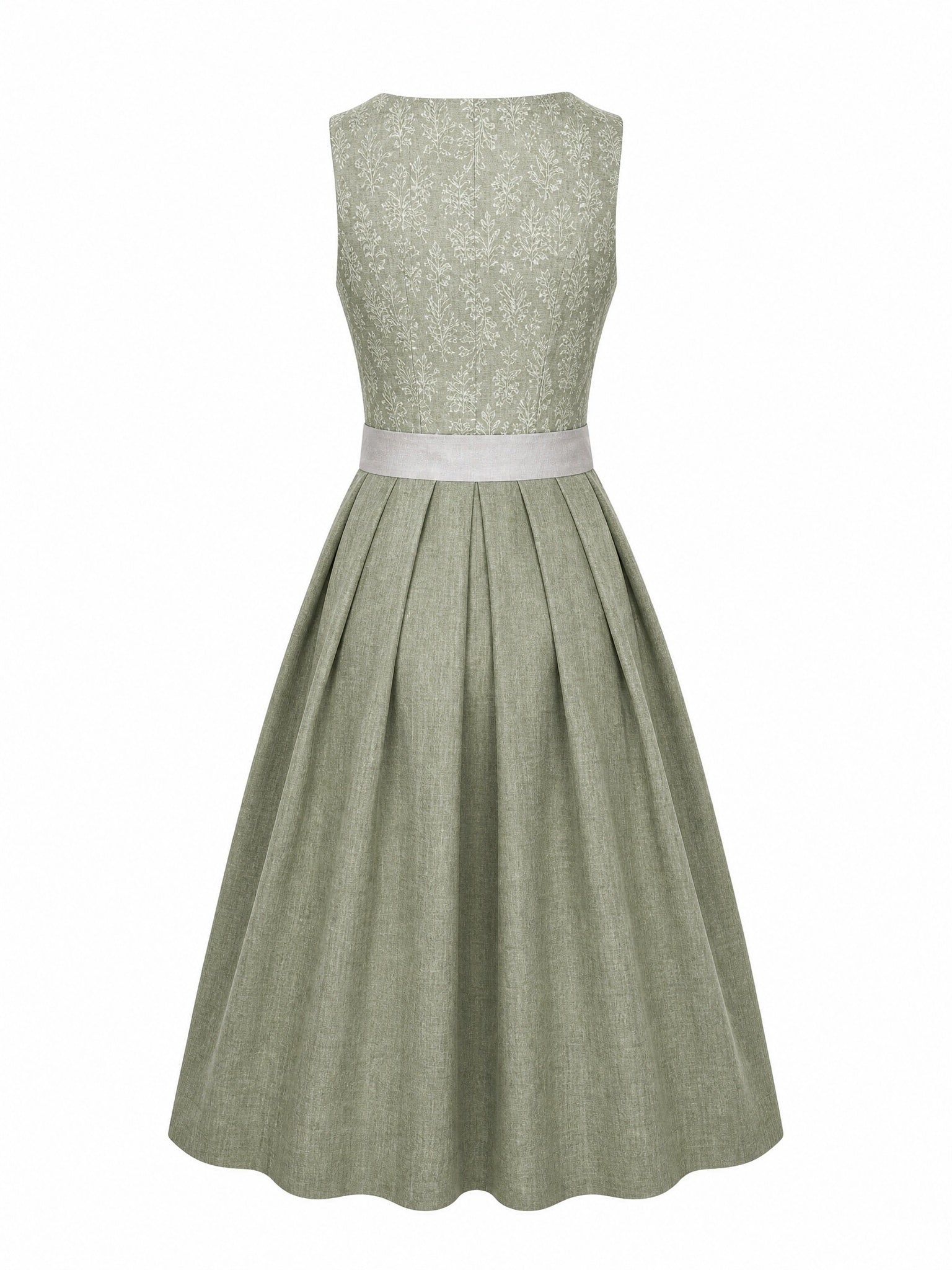 Dirndl Emma in Salbeigrün mit Perlgrau Schürze - Rückansicht
