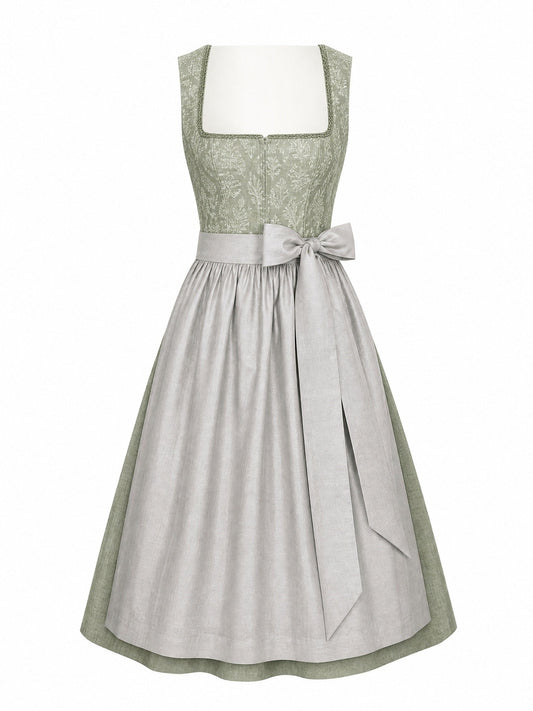 Dirndl Emma in Salbeigrün mit Perlgrau Schürze - Vorderansicht