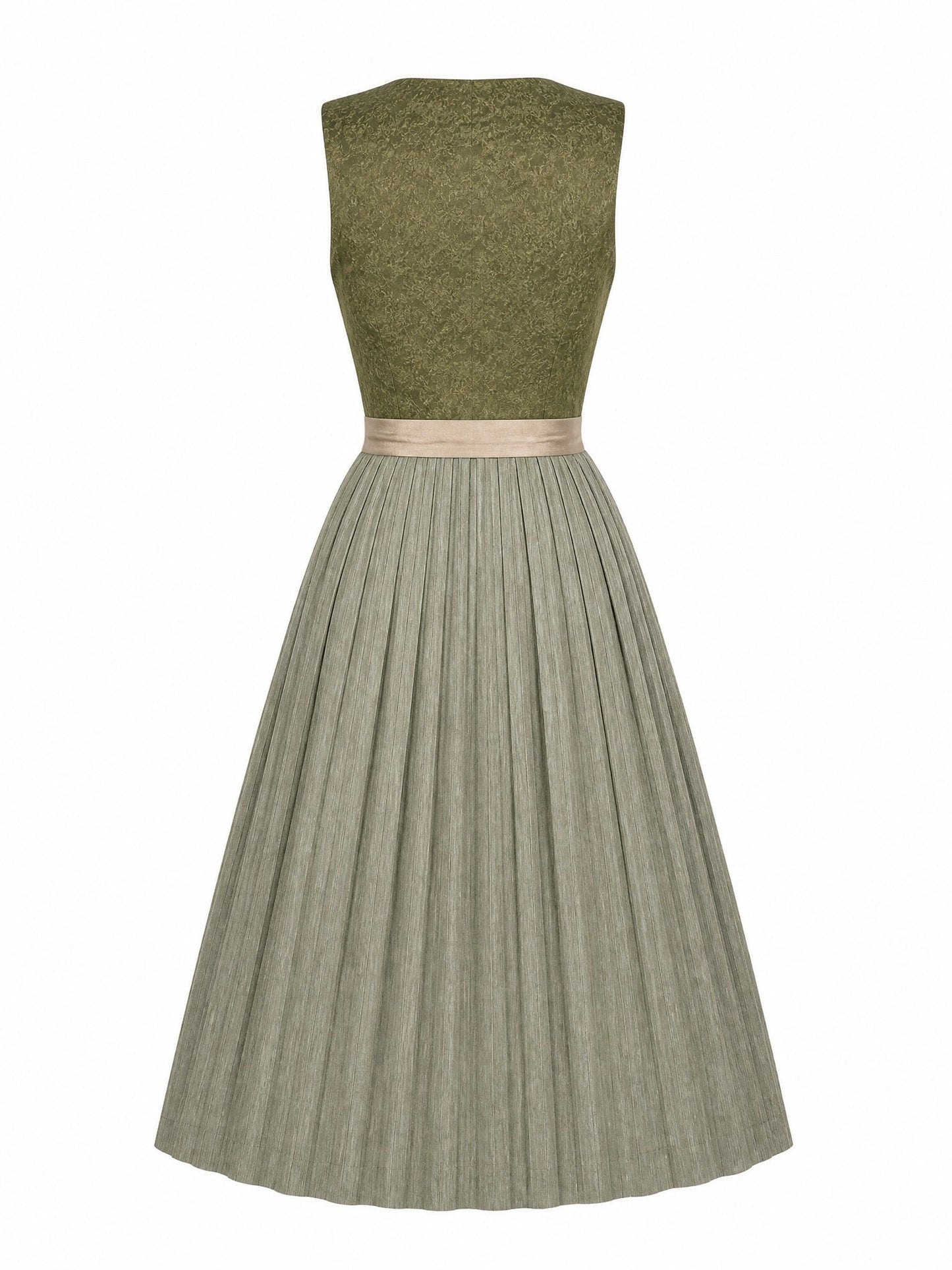 Dirndl Isabel in Moosgrün mit Warmer Sand Schürze - Rückansicht