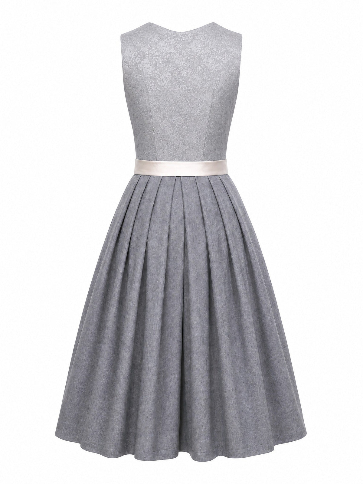 Dirndl Lotta in Perlgrau mit Elfenbein Schürze - Rückansicht