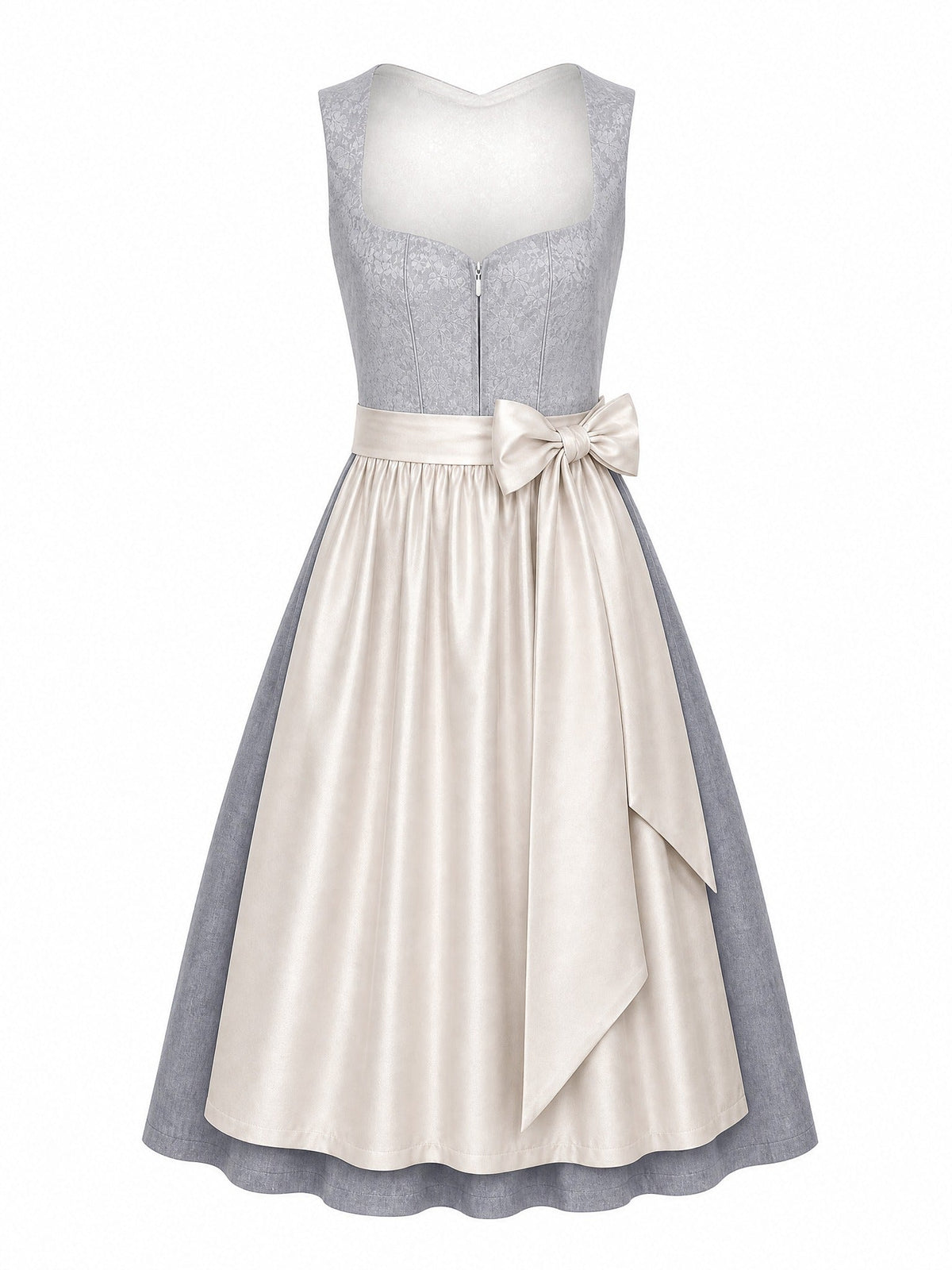 Dirndl Lotta in Perlgrau mit Elfenbein Schürze - Vorderansicht