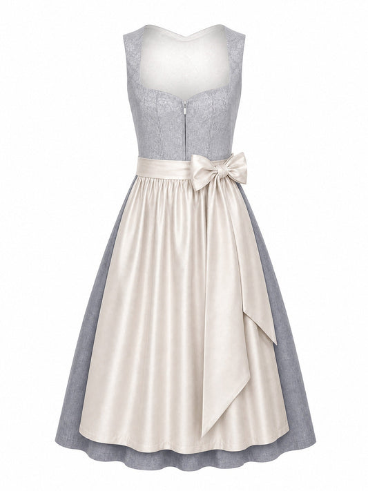 Dirndl Lotta in Perlgrau mit Elfenbein Schürze - Vorderansicht
