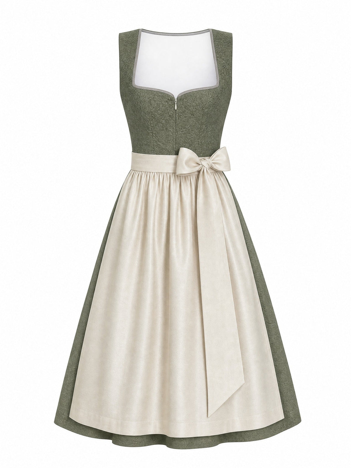 Dirndl Marlene in Mineralgrün mit Elfenbein Schürze - Vorderansicht