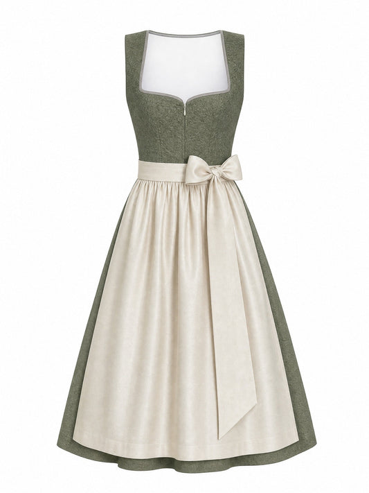 Dirndl Marlene in Mineralgrün mit Elfenbein Schürze - Vorderansicht