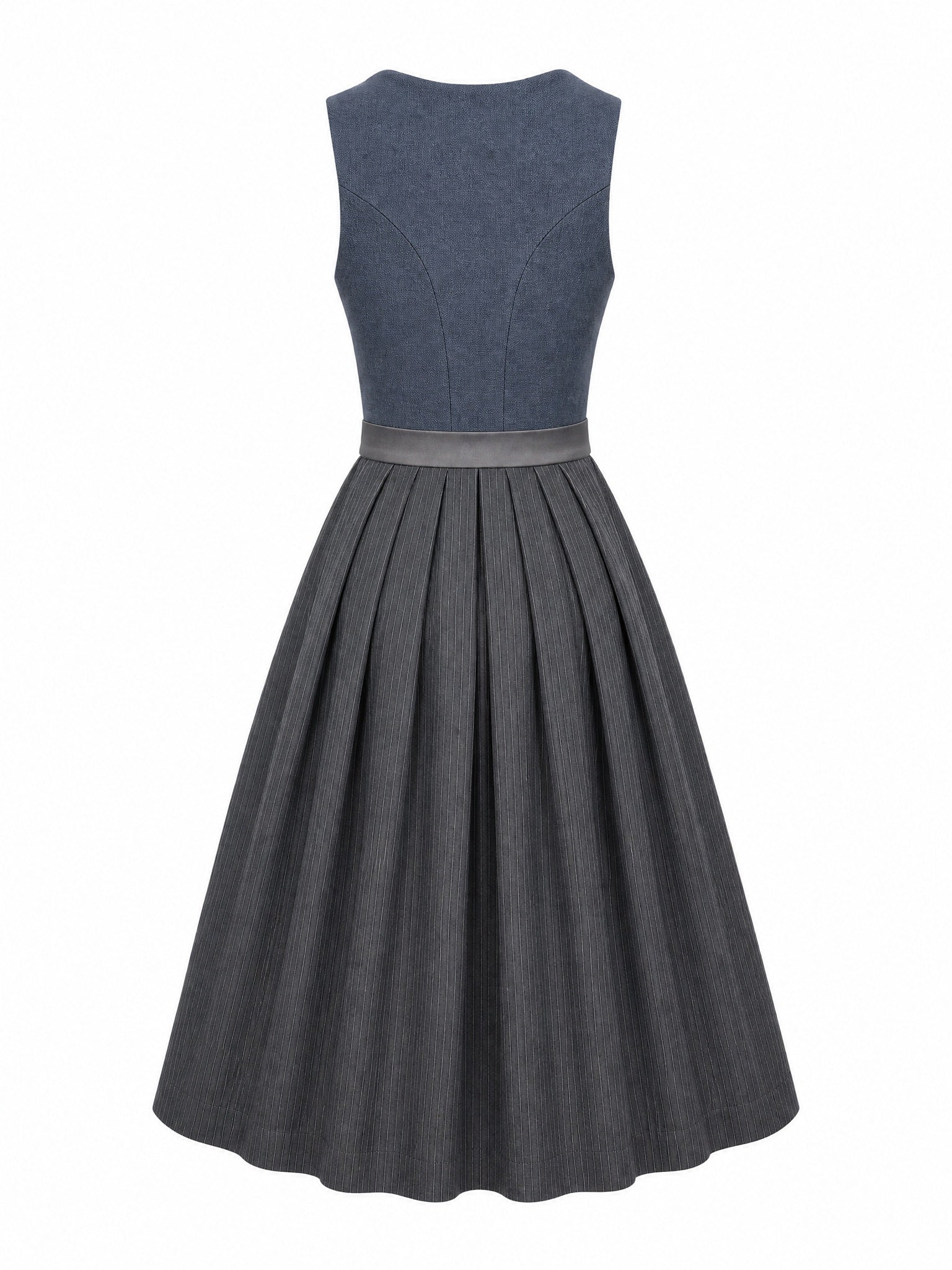 Dirndl Sina in Stahlblau mit Sturmgrau Schürze - Rückansicht