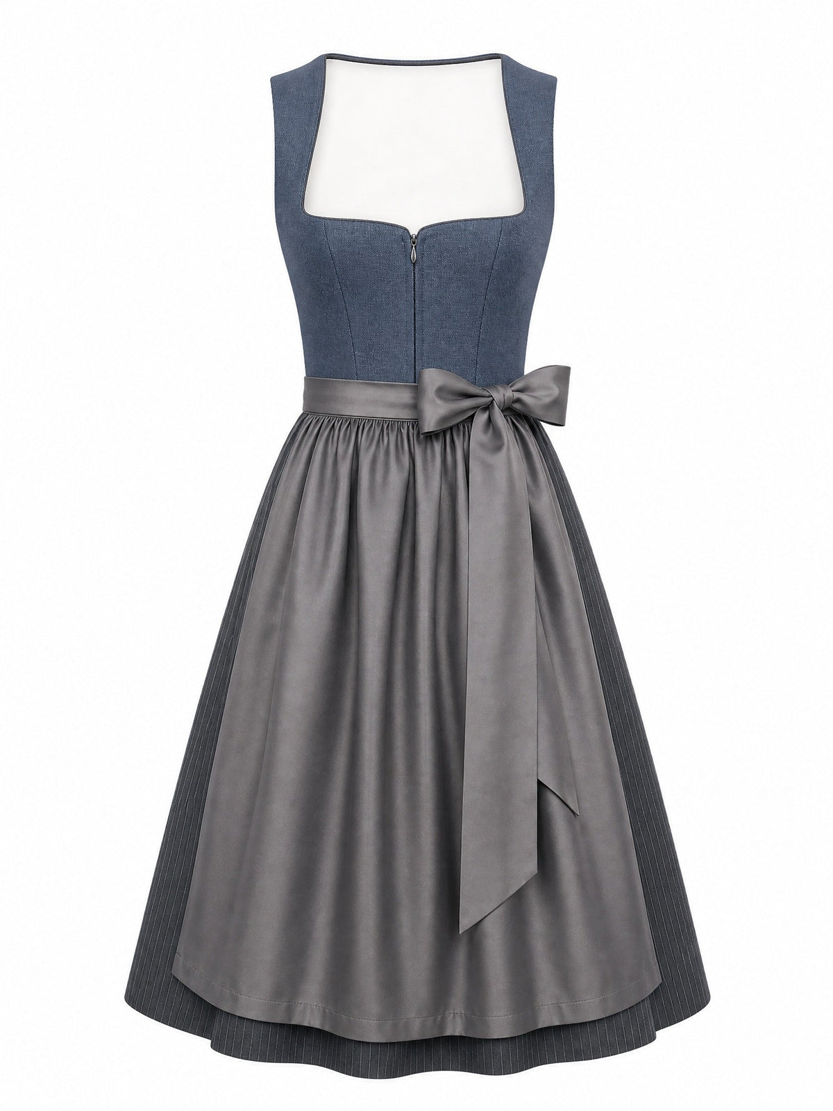 Dirndl Sina in Stahlblau mit Sturmgrau Schürze - Vorderansicht