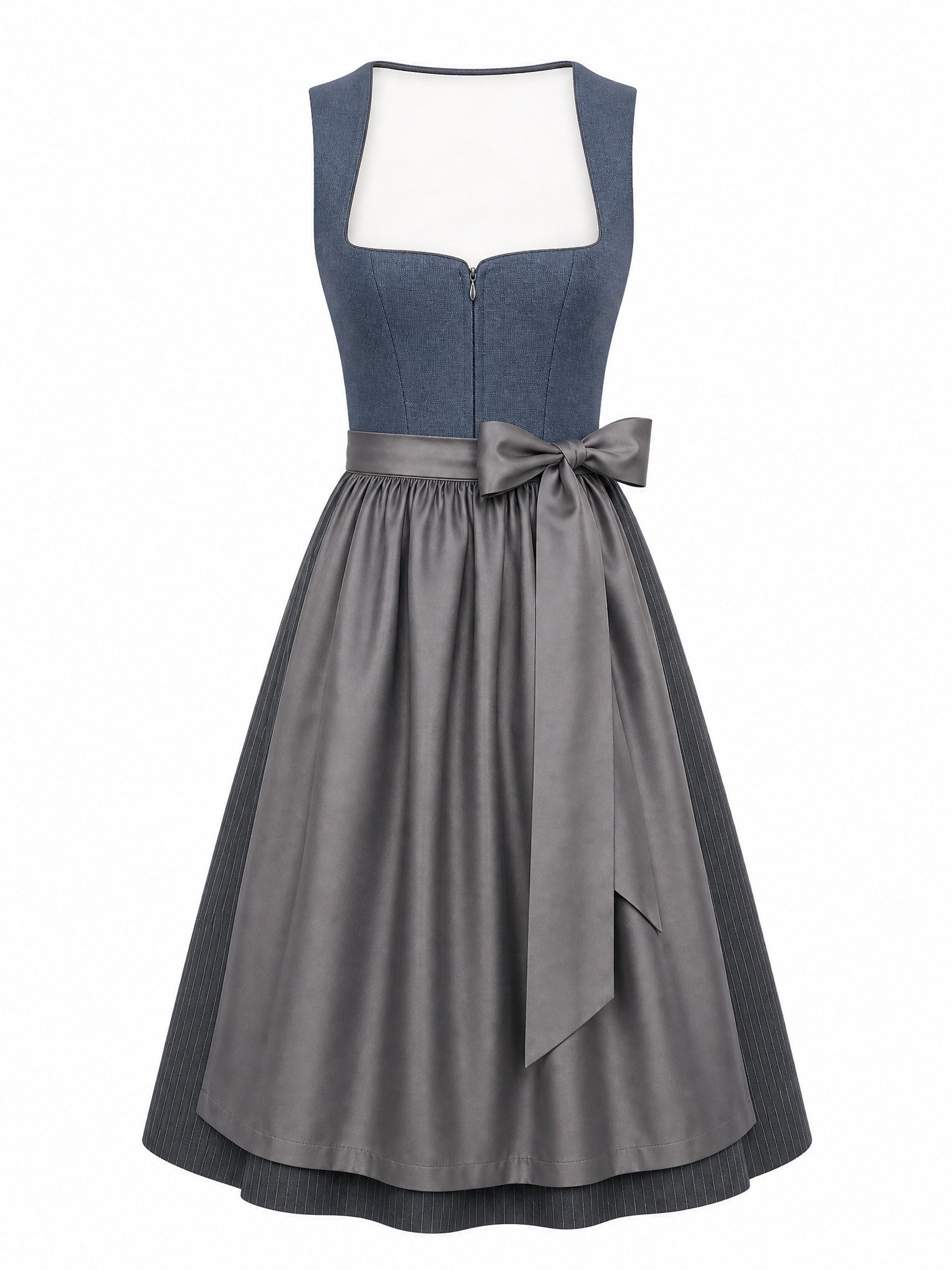 Dirndl Sina in Stahlblau mit Sturmgrau Schürze - Vorderansicht
